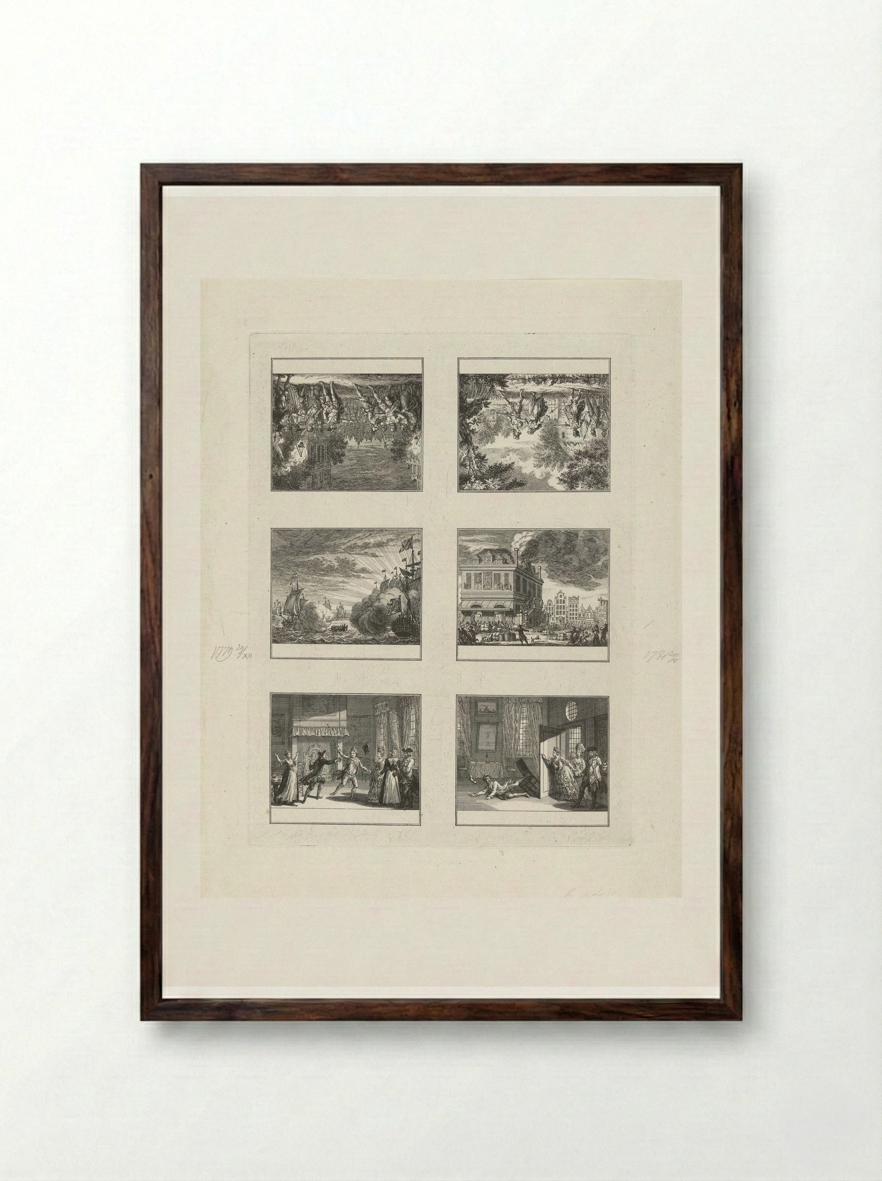 Sheet with Six Scenes - Cornelis Brouwer - Framed Print Dark Wood
