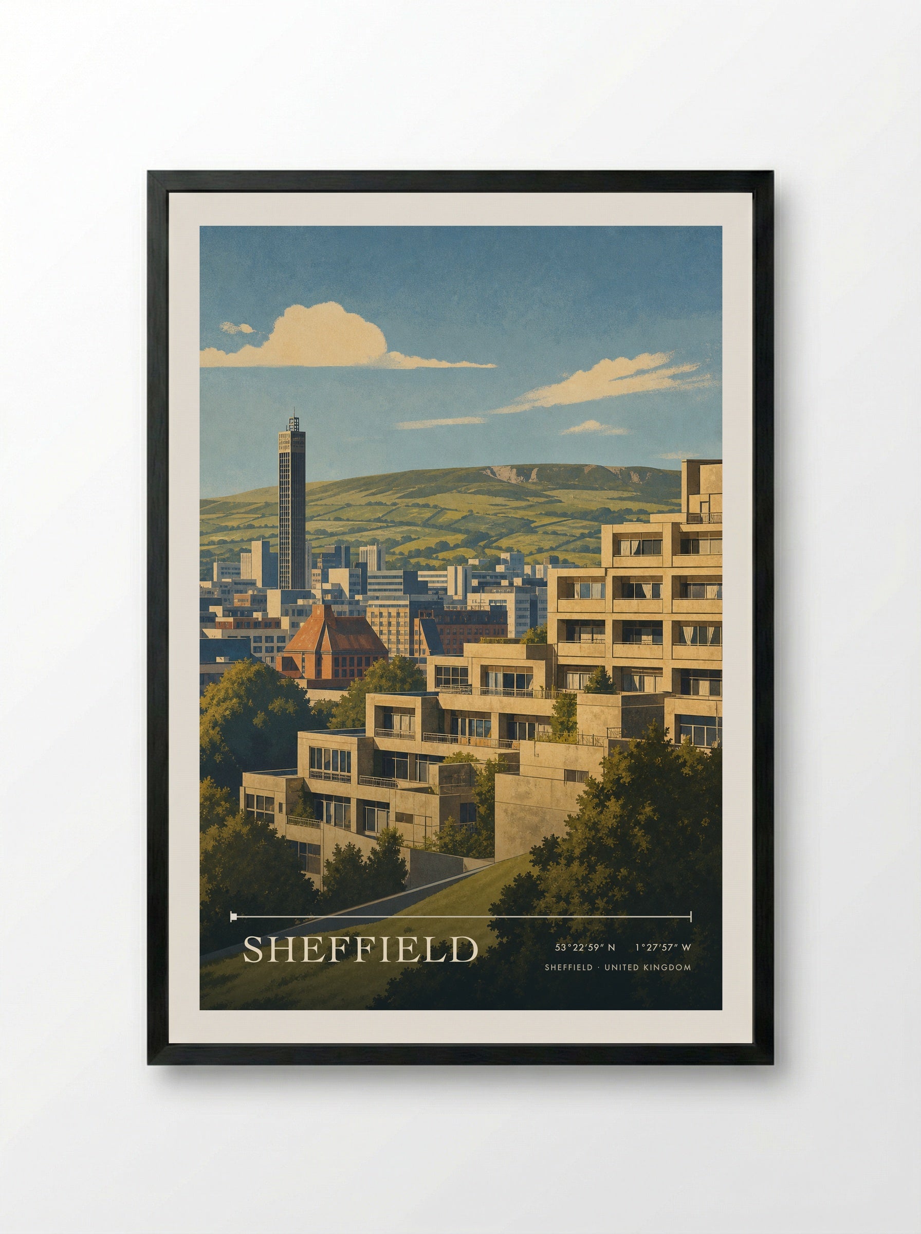 Sheffield United Kingdom Travel Poster - Framed Print Black