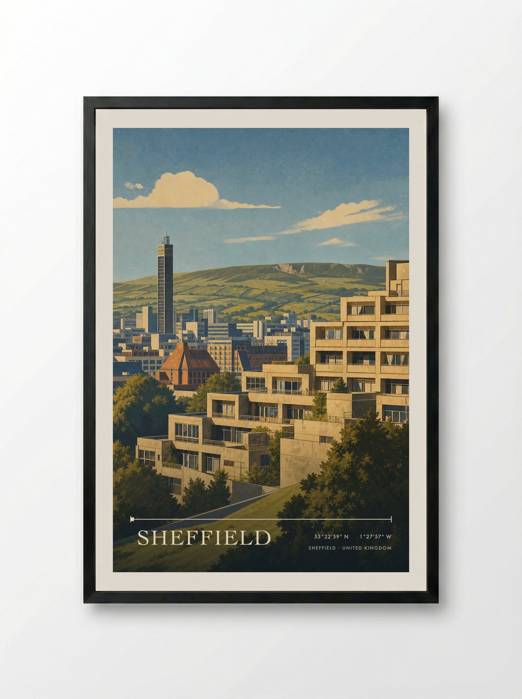 Sheffield United Kingdom Travel Poster - Framed Print Black