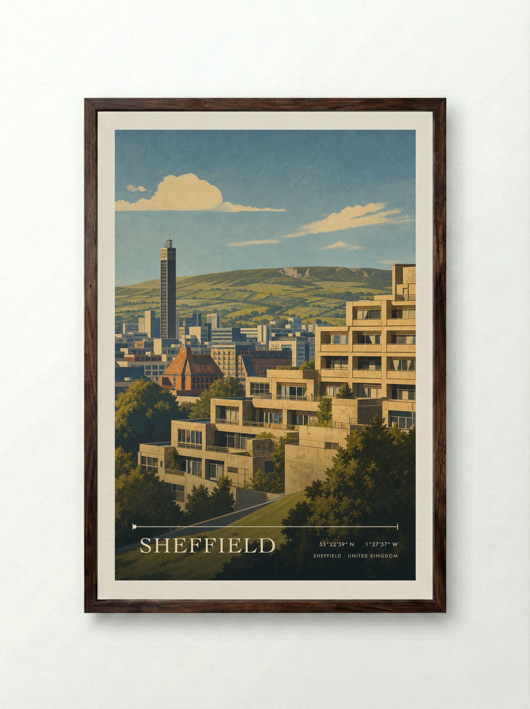 Sheffield United Kingdom Travel Poster - Framed Print Dark Wood
