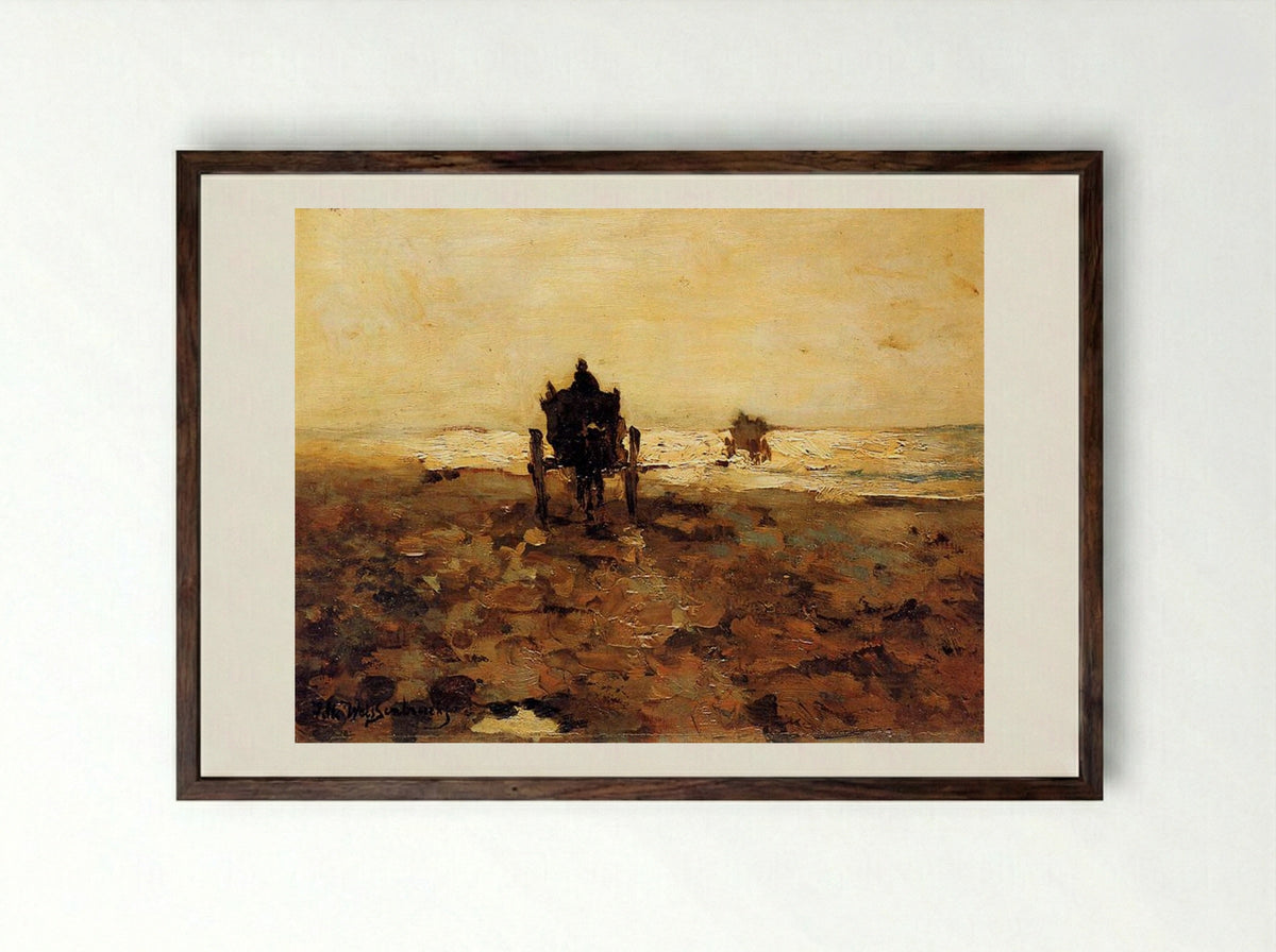 Shelf Carts on the Beach - Johan Hendrik Weissenbruch - Framed Print Dark Wood