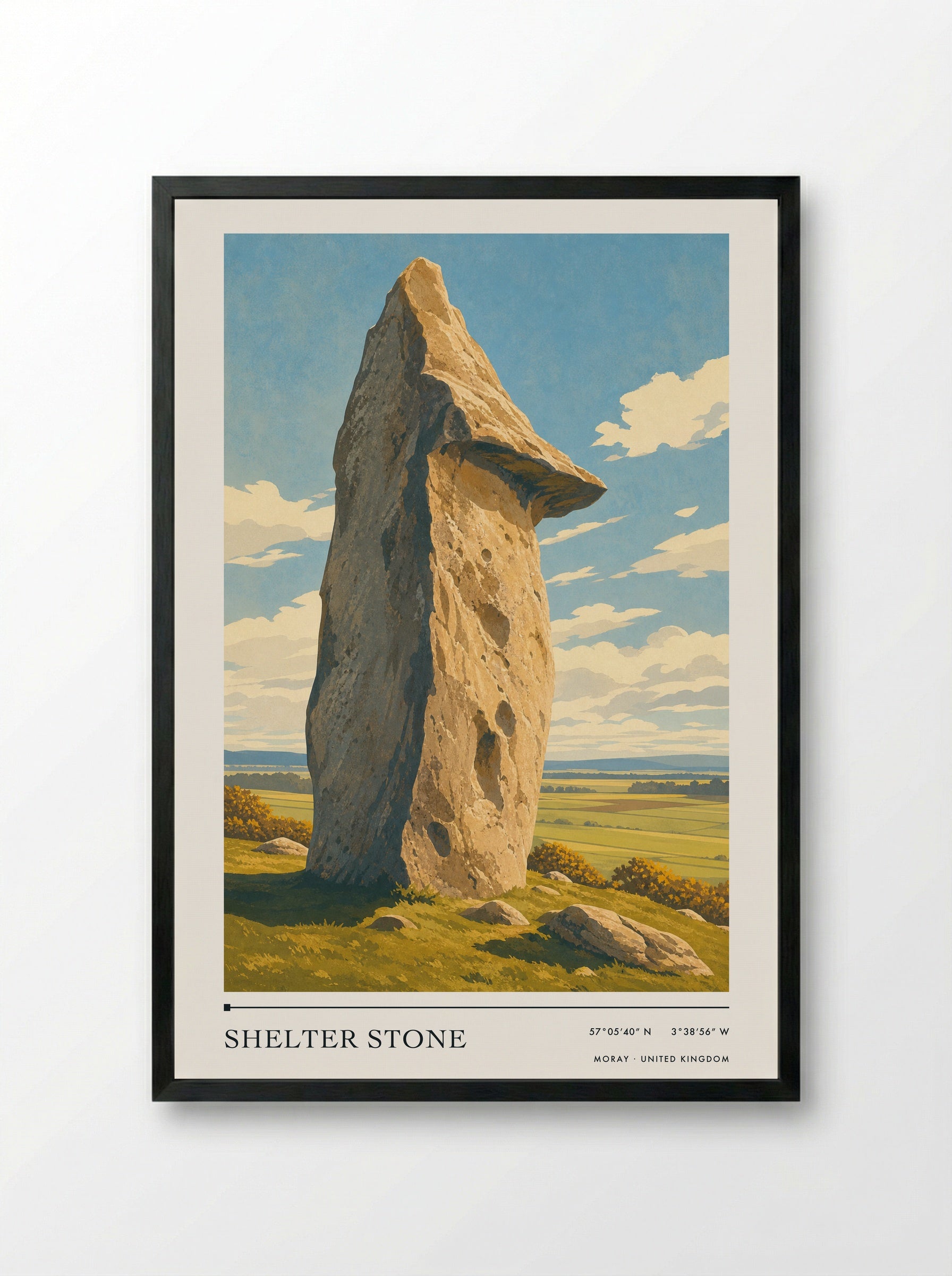 Shelter Stone Moray United Kingdom Travel Poster - Framed Print Black