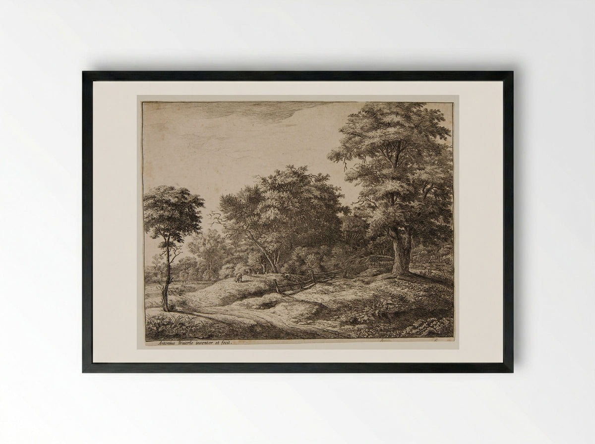 Shepherd Asleep on the Knoll - Anthonie Waterloo - Framed Print Black