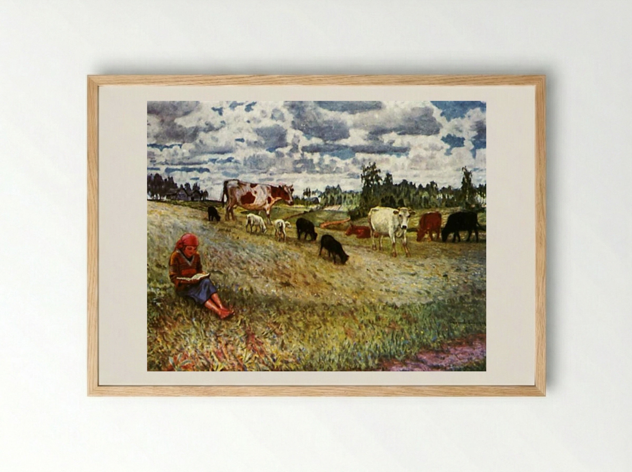 Shepherd Girl - Nikolay Bogdanov-Belsky - Framed Print Wood