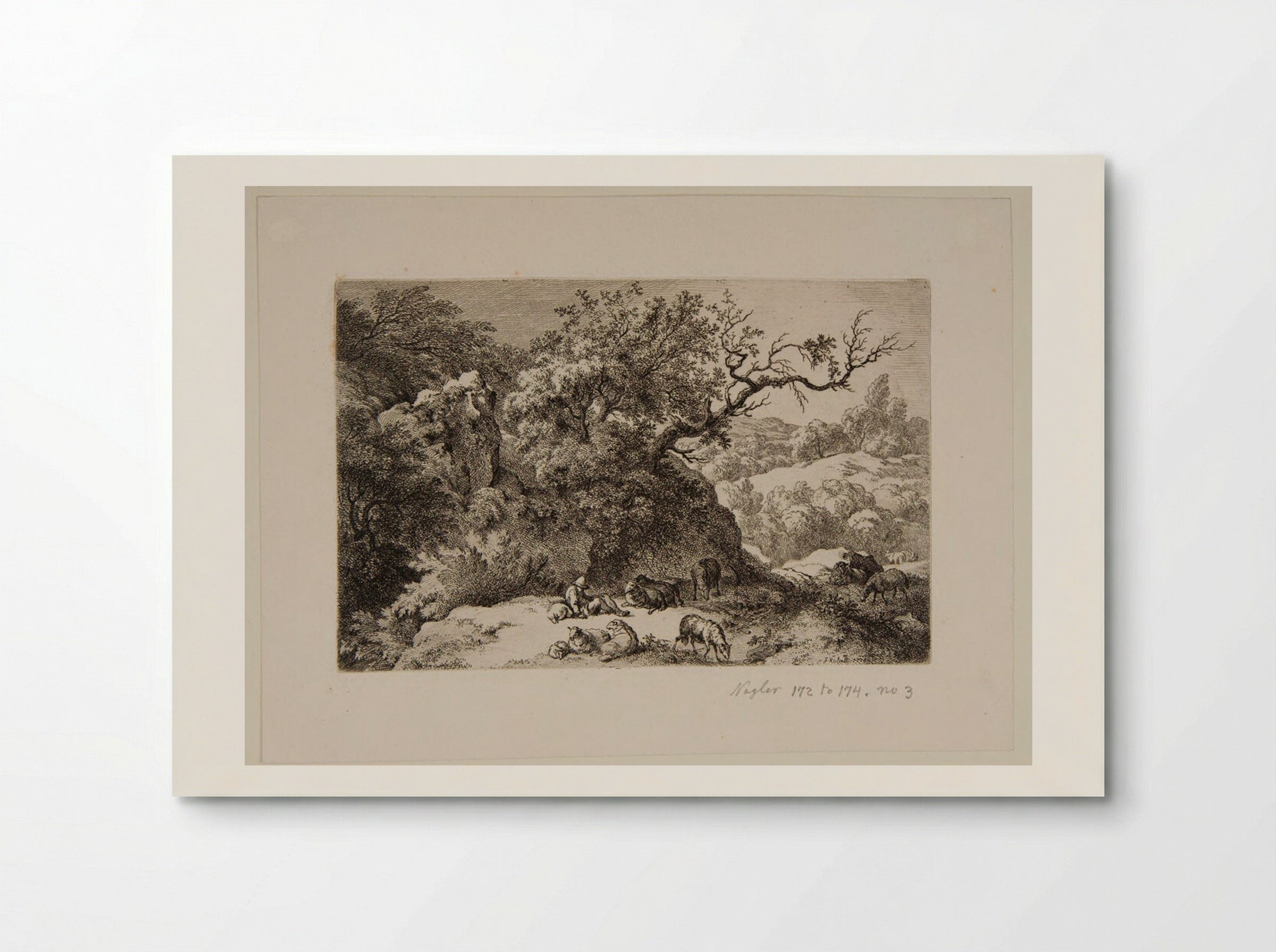 Shepherd Watching a Flock of Sheep - Ferdinand Kobell - Poster