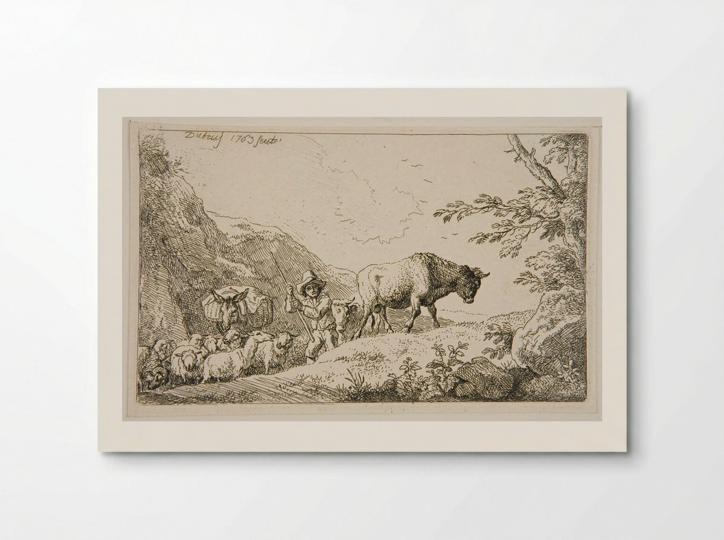 Shepherd and Flock Climbing a Mountain - Christian Wilhelm Ernst Dietrich - Poster