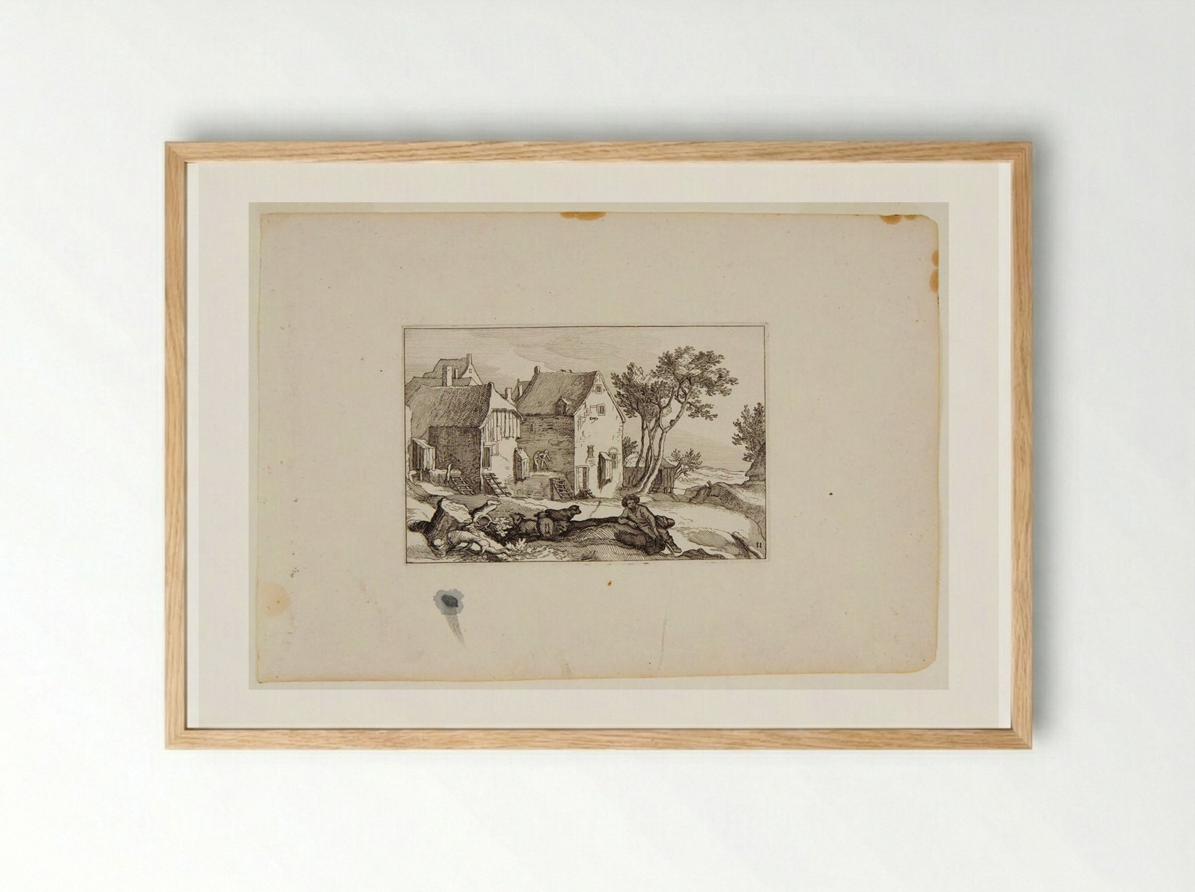 Shepherd and His Flock with Farm Buildings - Claes Jansz. Visscher - Framed Print Wood
