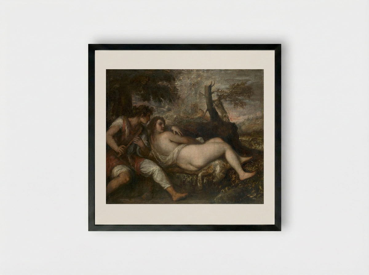 Shepherd and Nymph - Titian - Framed Print Black