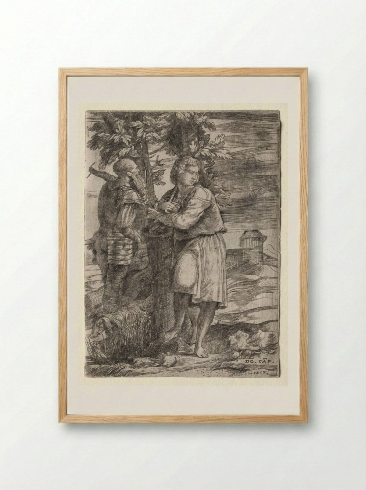 Shepherd and Old Warrior - Domenico Campagnola - Framed Print Wood