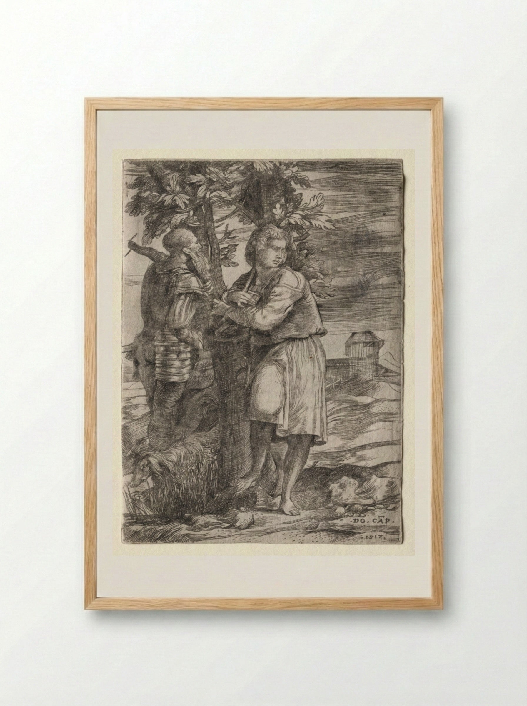 Shepherd and Old Warrior - Domenico Campagnola - Framed Print Wood