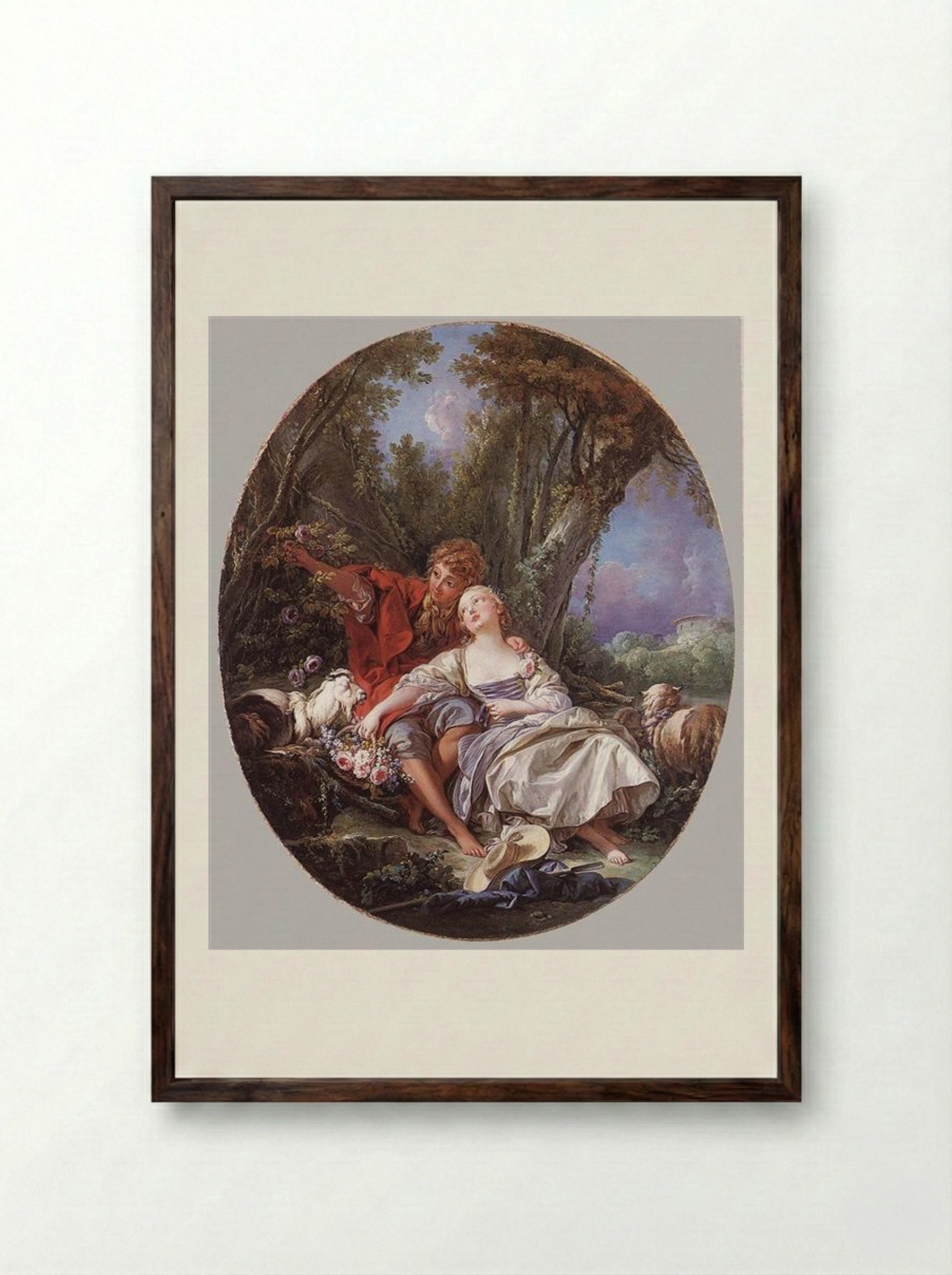 Shepherd and Shepherdess Reposing - François Boucher - Framed Print Dark Wood