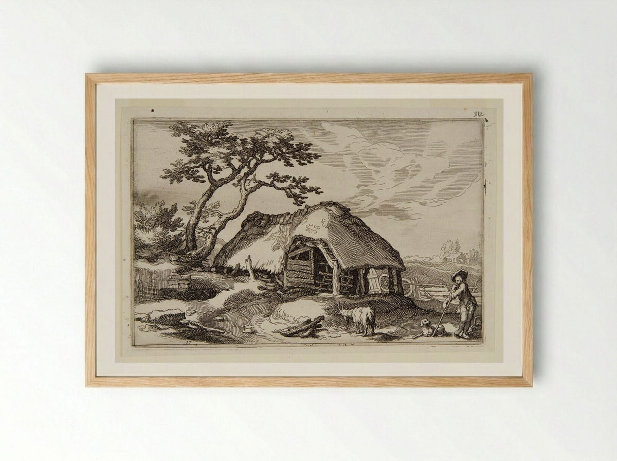 Shepherd and a Dog near a Farmhouse - Boetius Adamsz. Bolswert - Framed Print Wood