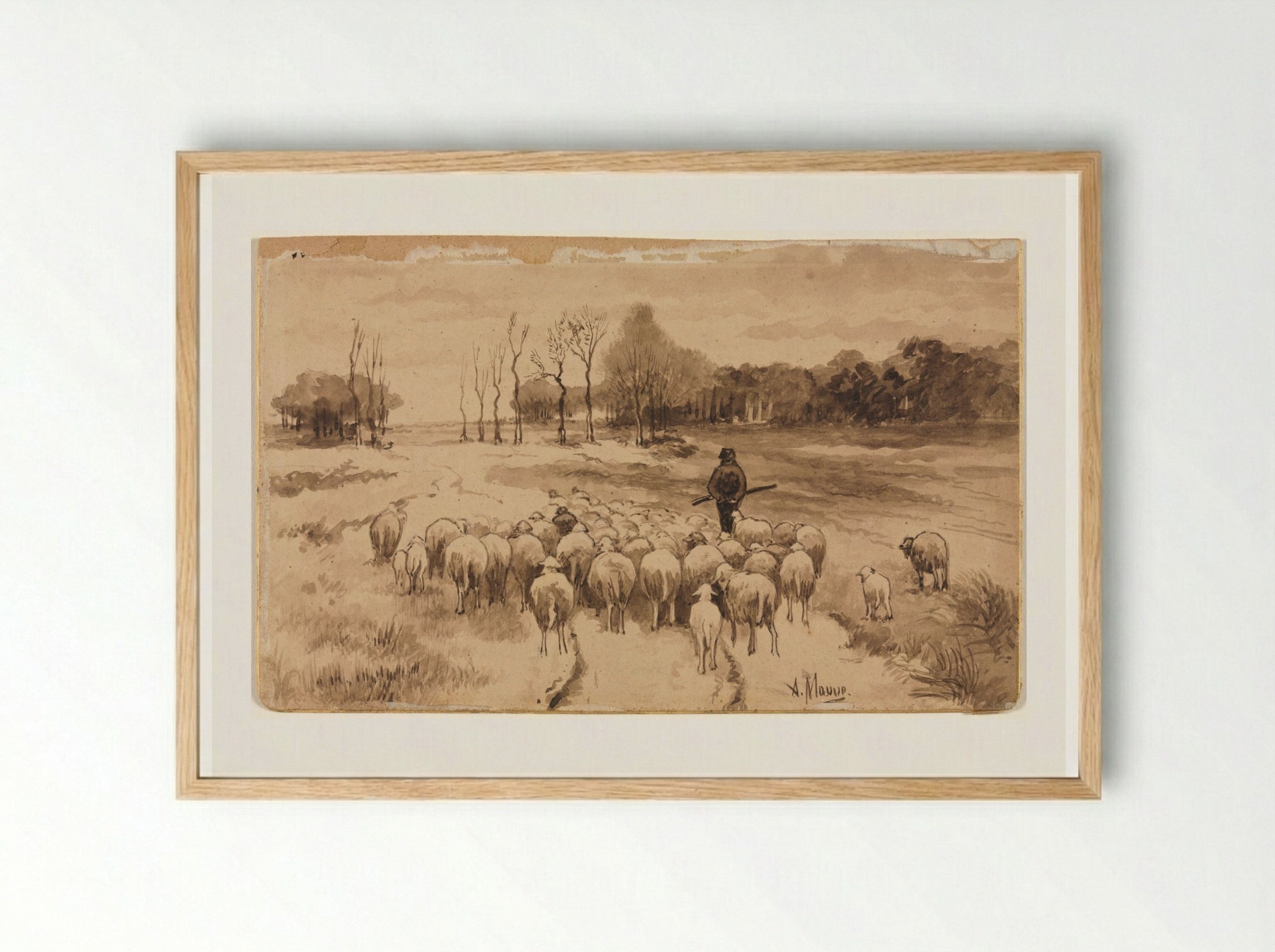 Shepherd with His Flock - Anton Mauve - Framed Print Wood