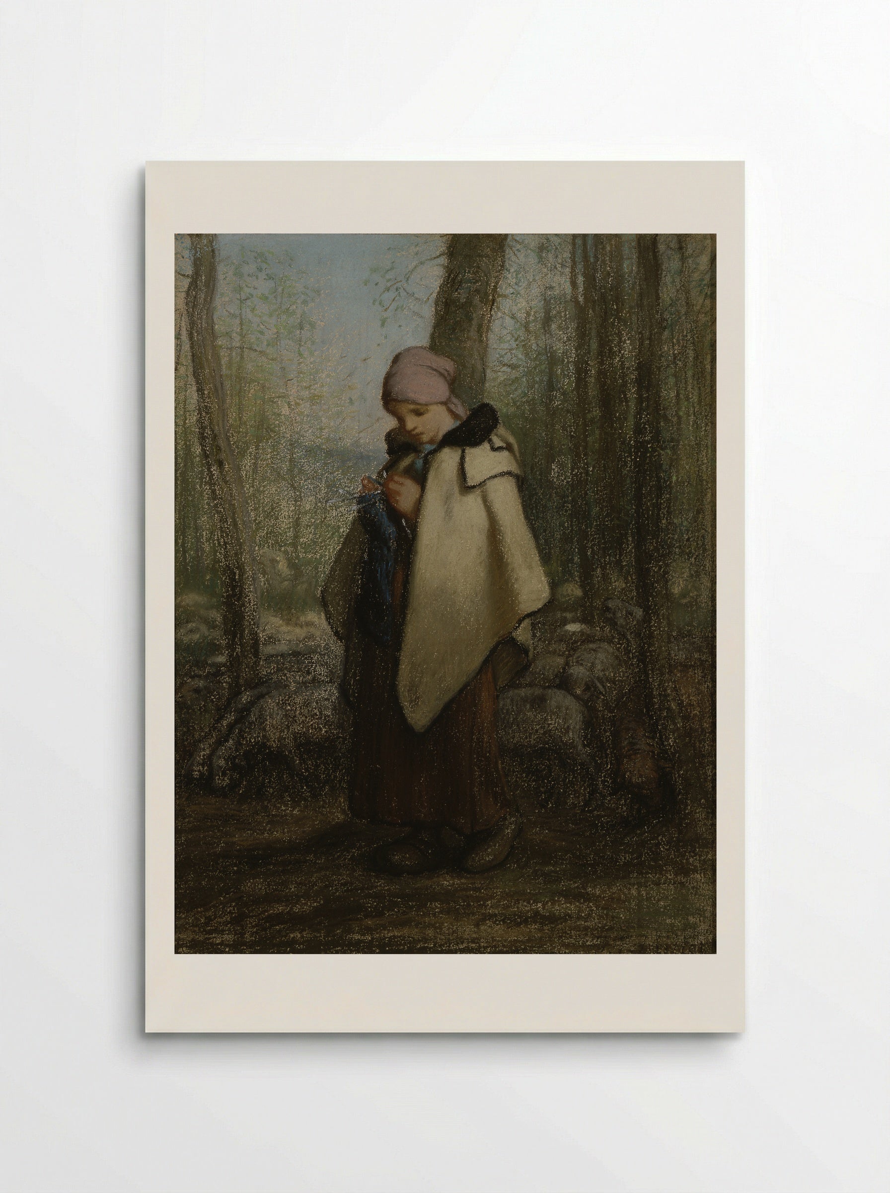 Shepherdess Knitting - Jean-François Millet - Poster