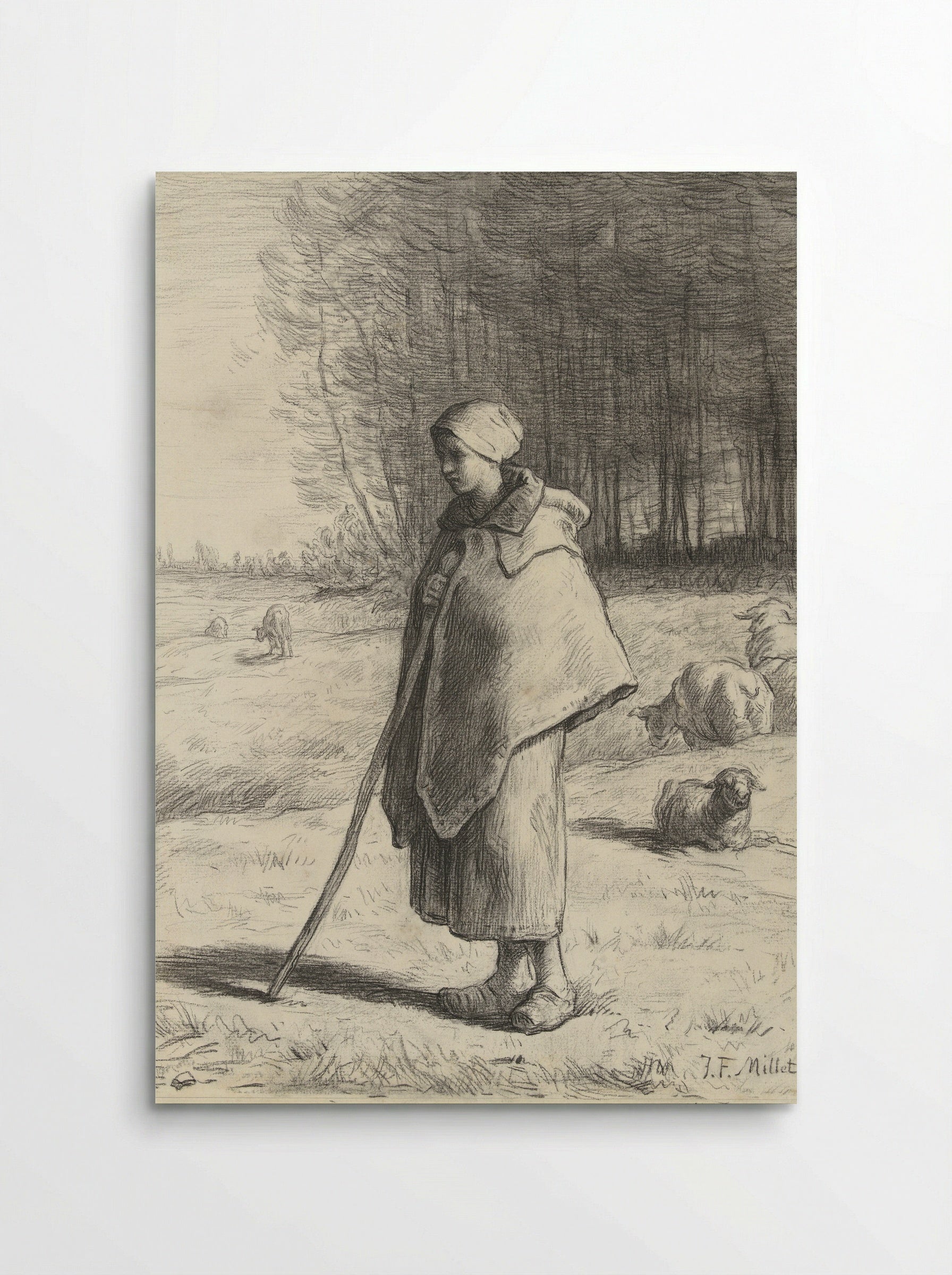 Shepherdess Leaning on Her Staff - Jean-François Millet - Poster