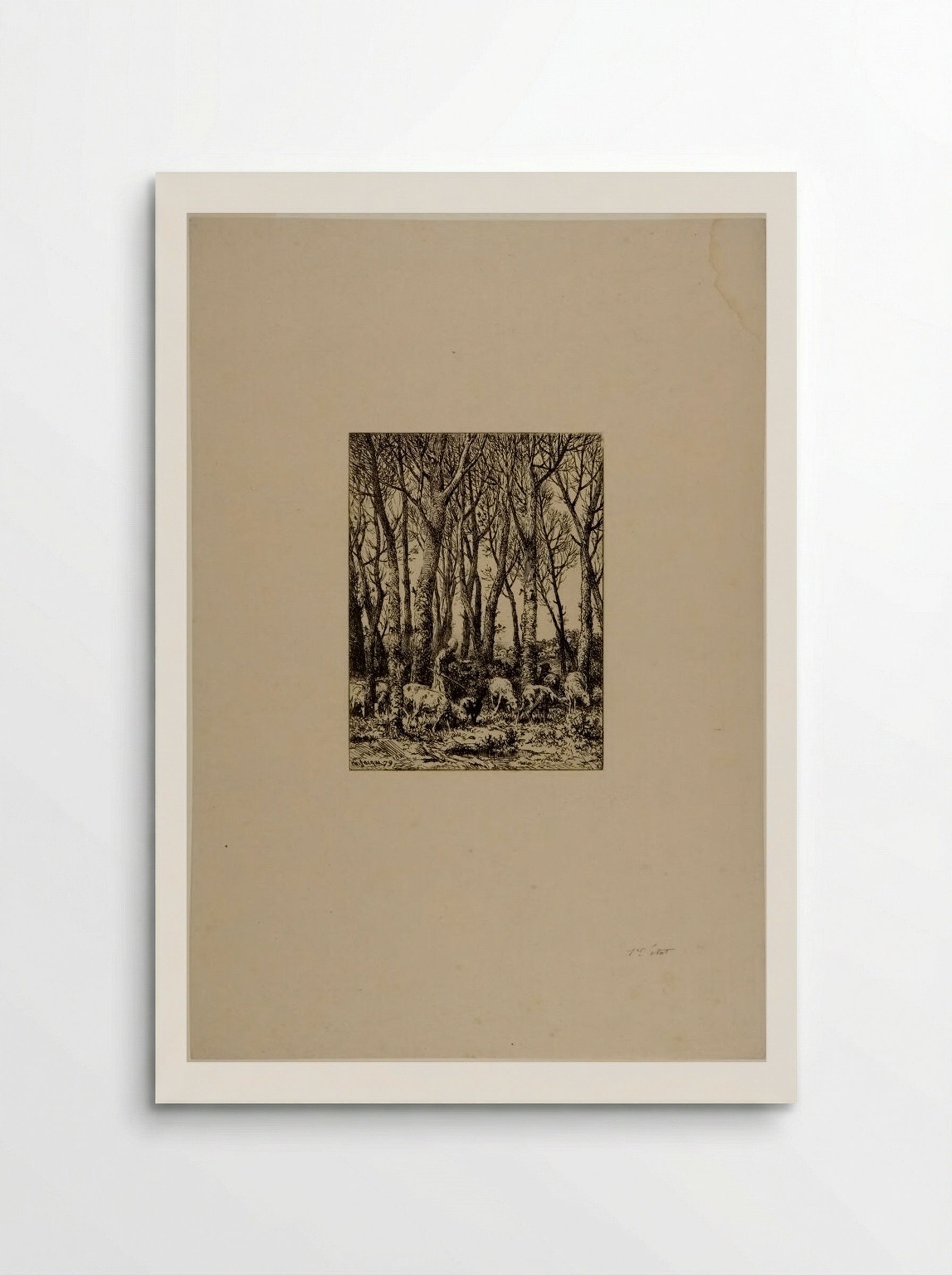 Shepherdess and Flock of Sheep in a Wood - Charles-Émile Jacque - Poster
