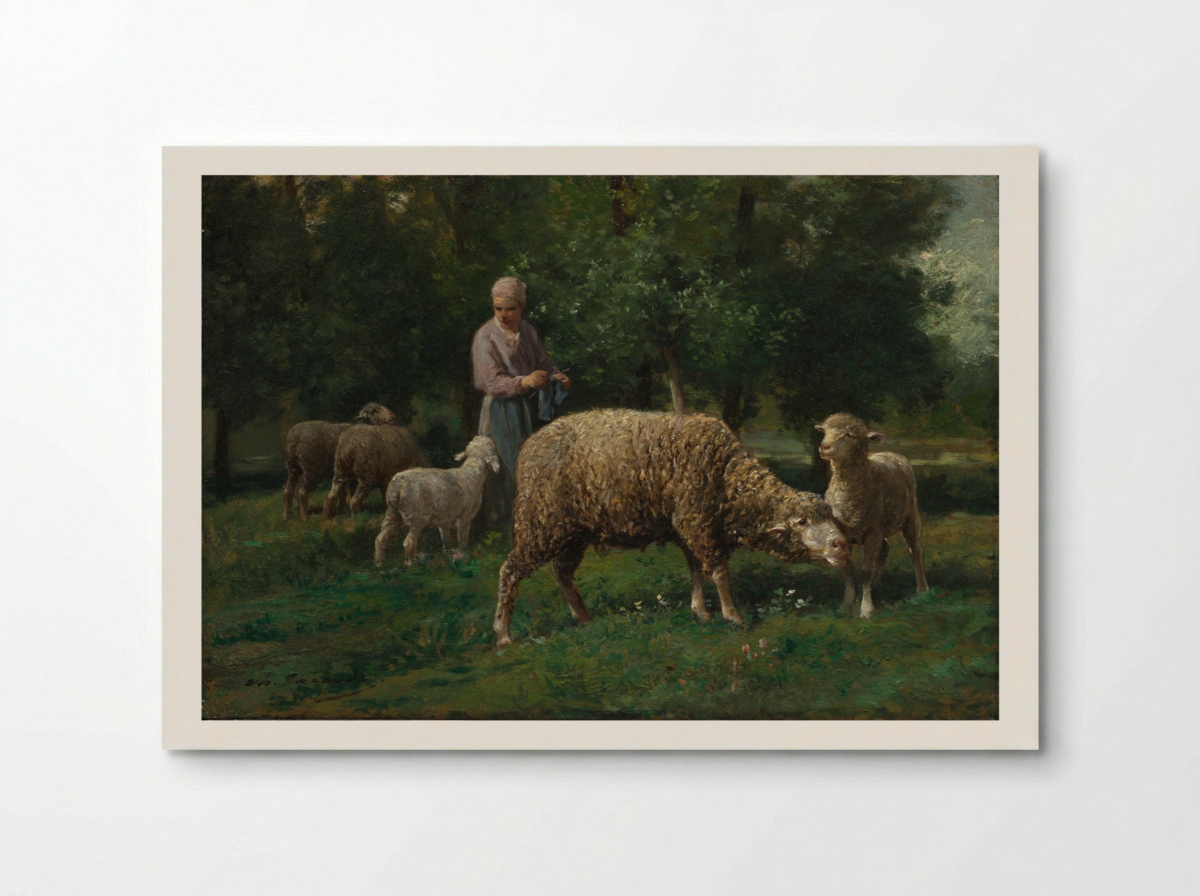 Shepherdess and Sheep - Charles-Émile Jacque - Poster