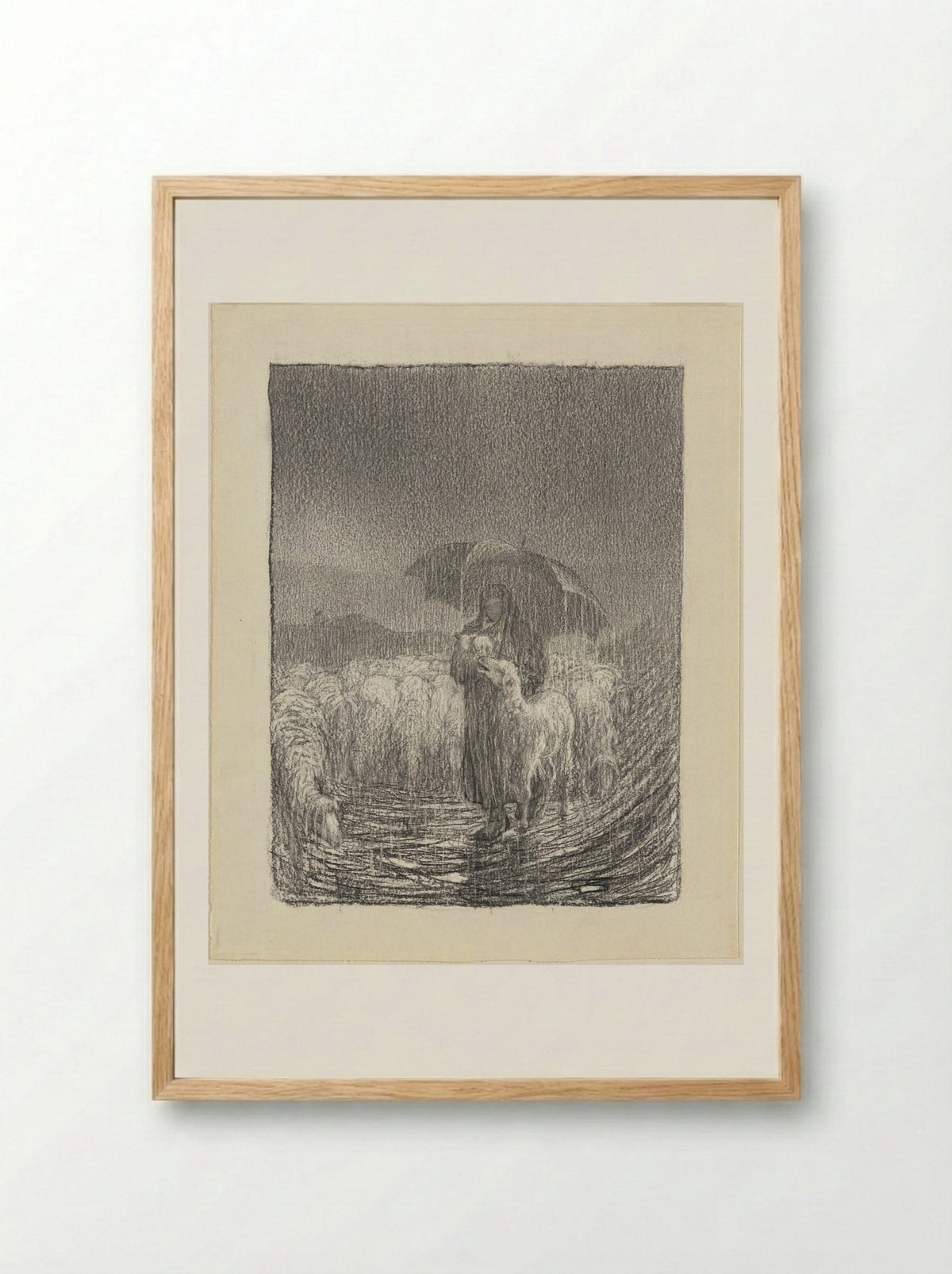 Shepherdess in the Rain - Giovanni Segantini - Framed Print Wood