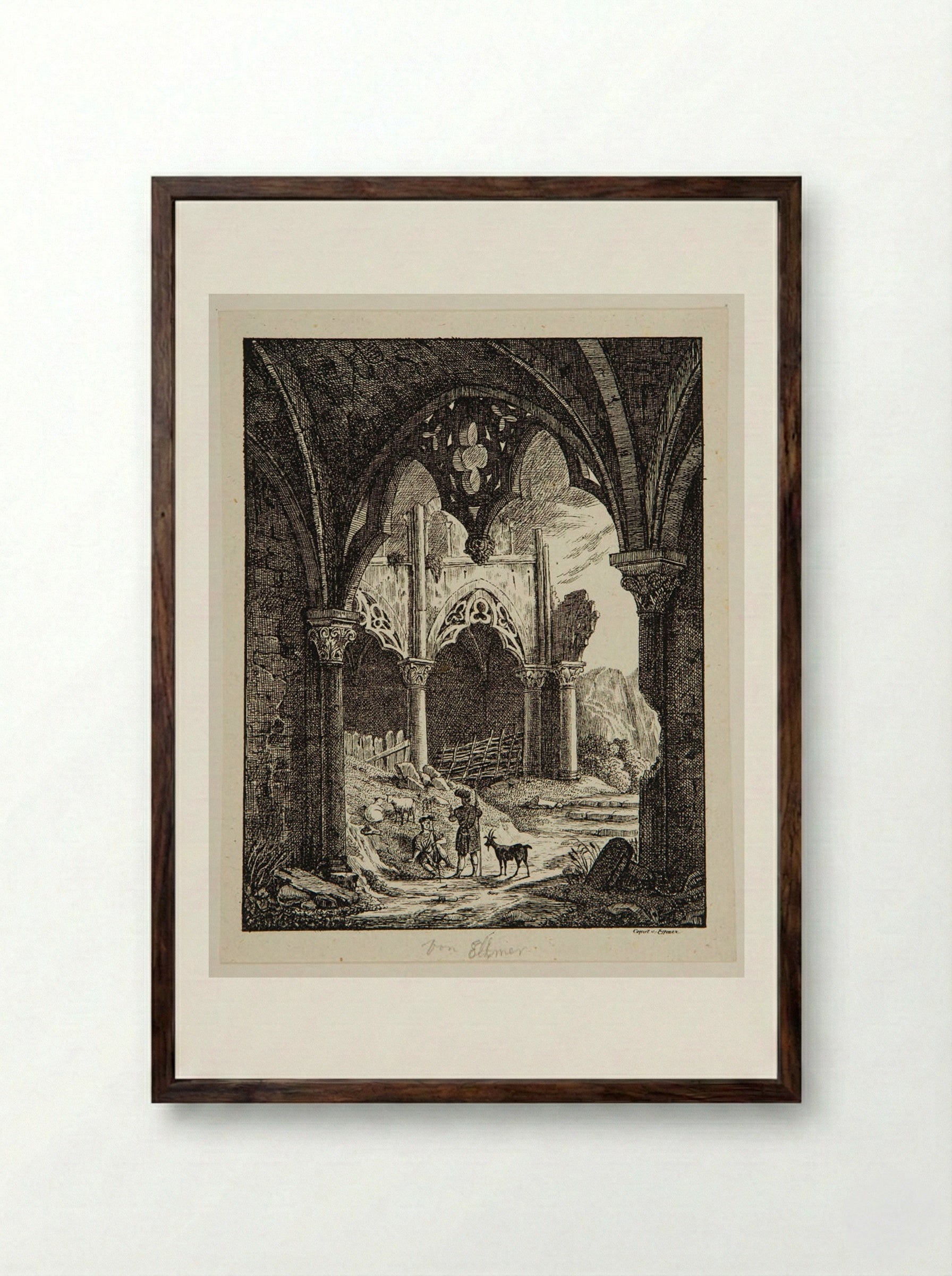 Shepherds Among Ruins - P. Ellmer - Framed Print Dark Wood