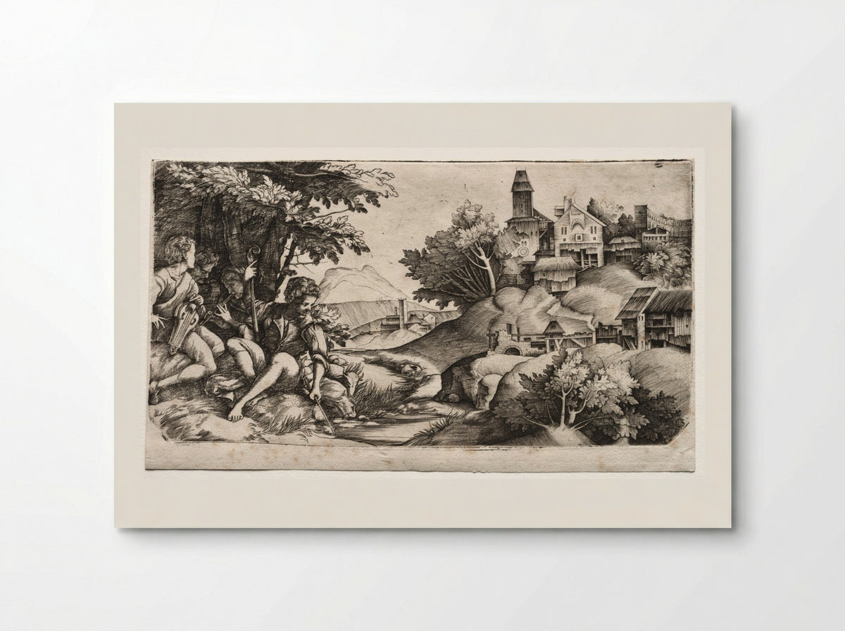 Shepherds in a Landscape - Giulio Campagnola - Poster