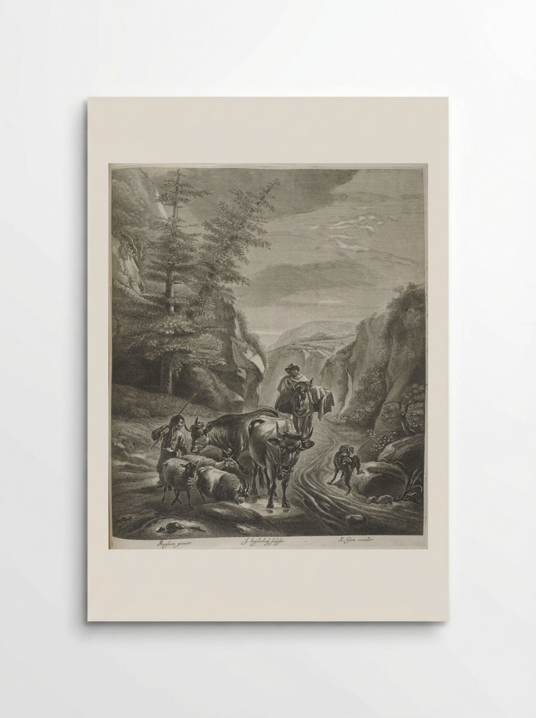 Shepherds with Cows and Sheep on Path in Mountains - Jonas Suyderhoef - Poster