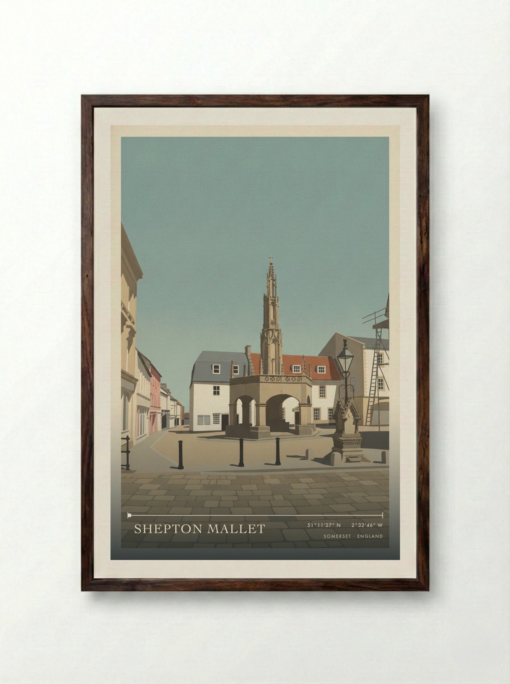 Shepton Mallet Somerset England Travel Poster - Framed Print Dark Wood