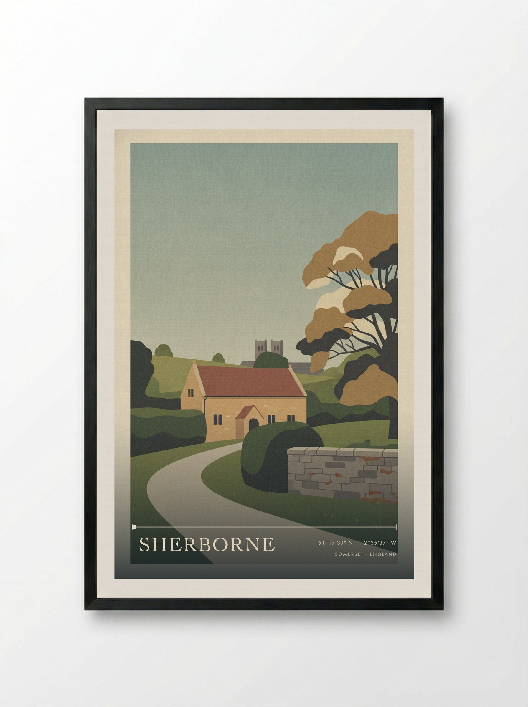 Sherborne Somerset England Travel Poster - Framed Print Black