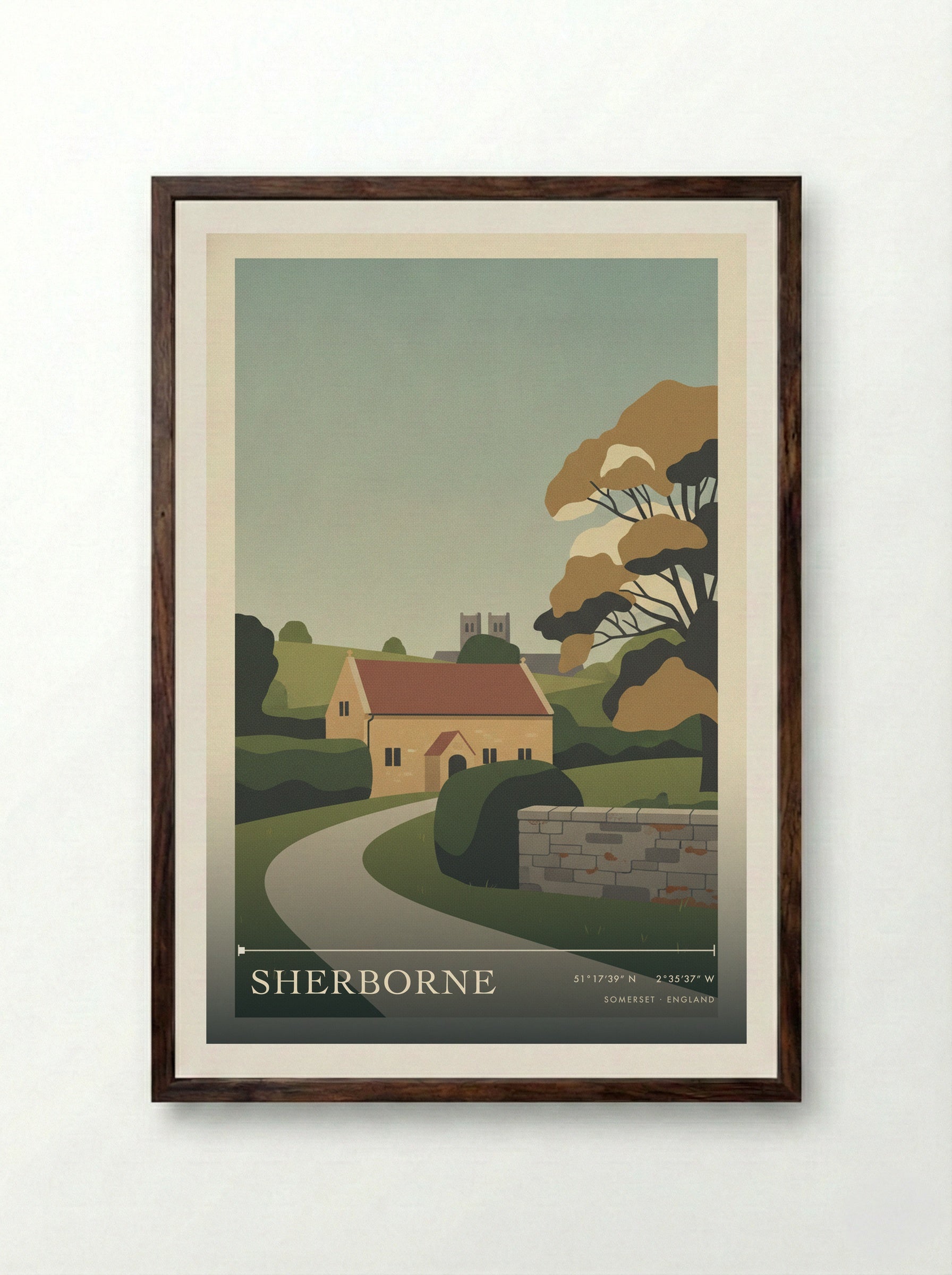 Sherborne Somerset England Travel Poster - Framed Print Dark Wood