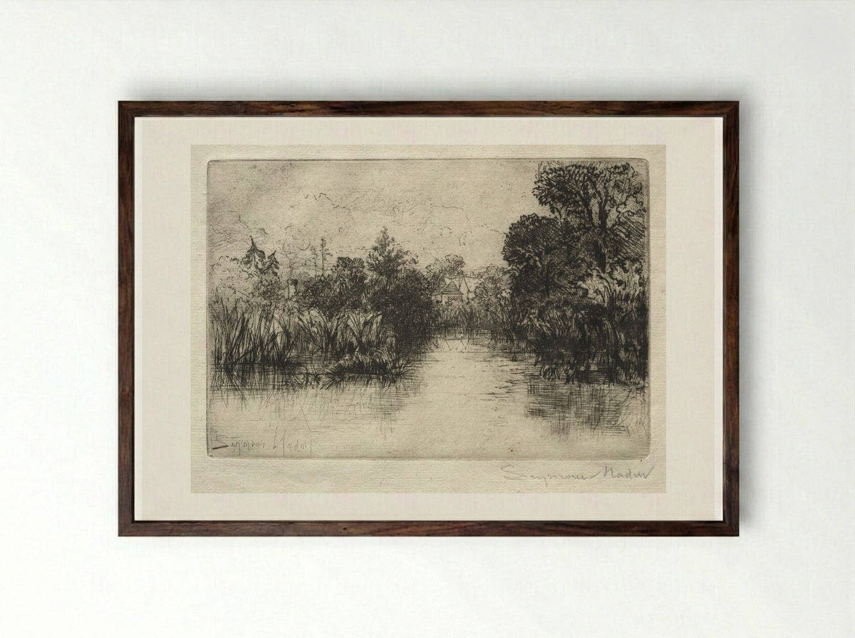 Shere Mill Pond - Francis Seymour Haden - Framed Print Dark Wood