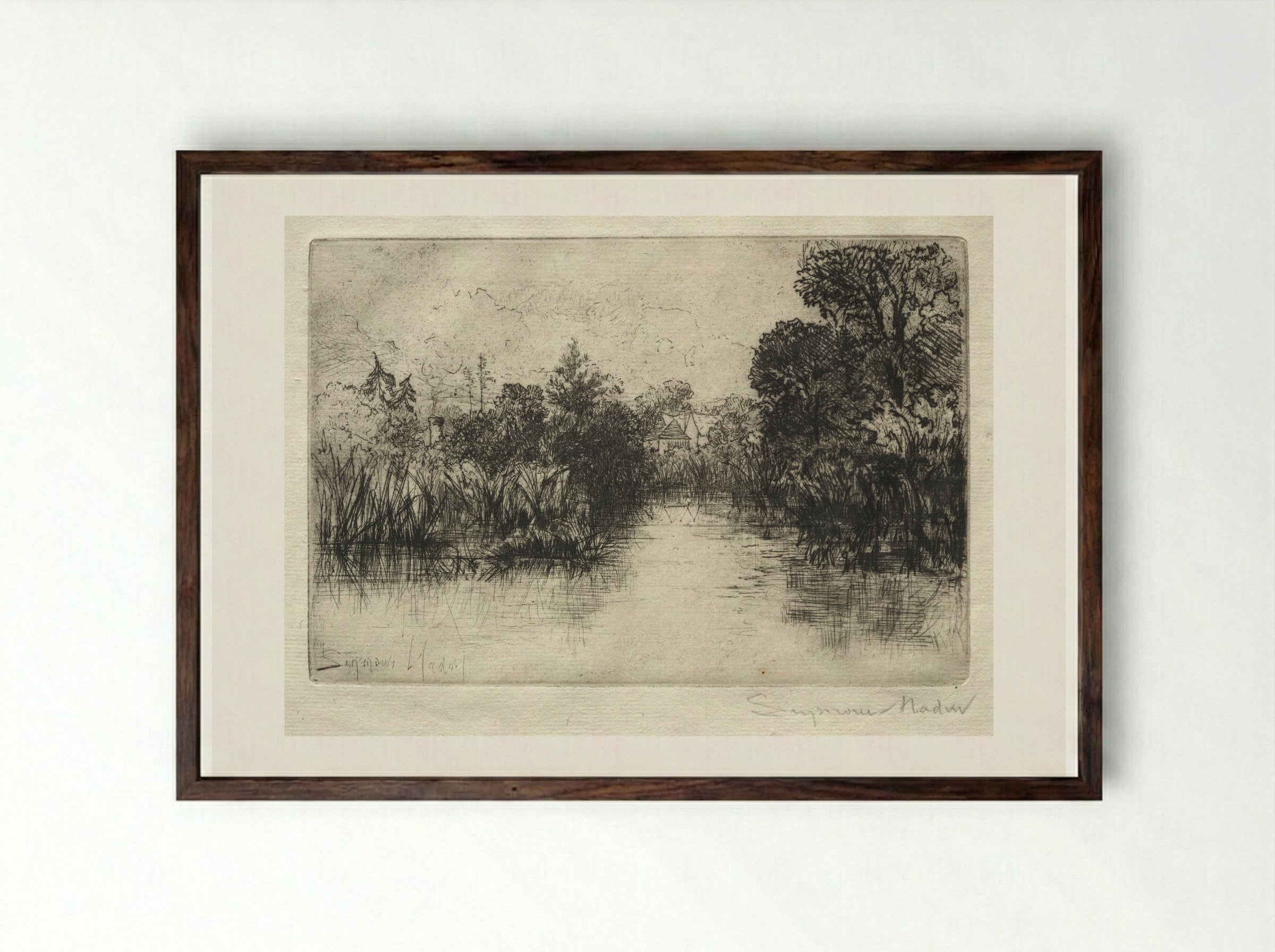 Shere Mill Pond - Francis Seymour Haden - Framed Print Dark Wood