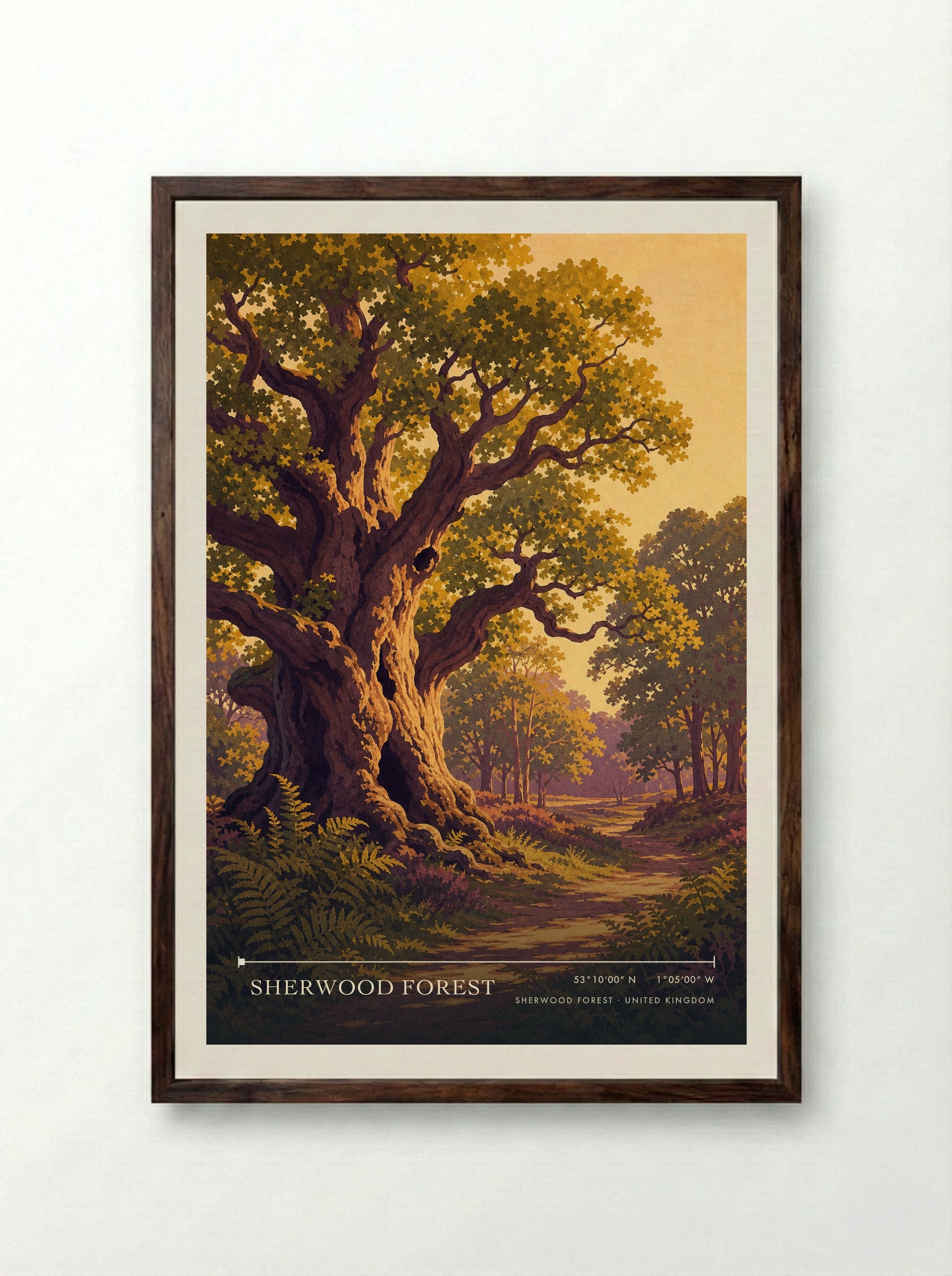Sherwood Forest United Kingdom Travel Poster - Framed Print Dark Wood