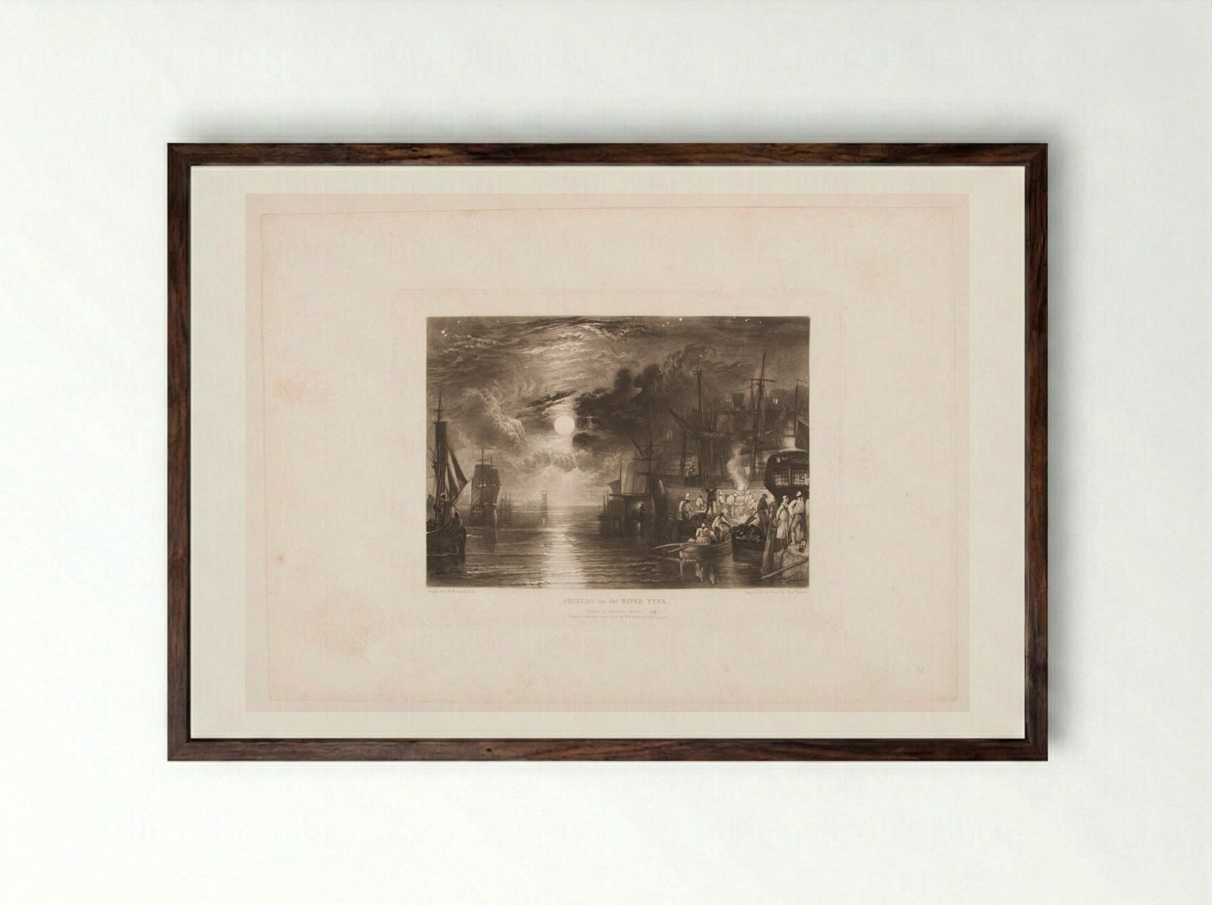 Shields on the River Tyne - Charles Turner - Framed Print Dark Wood