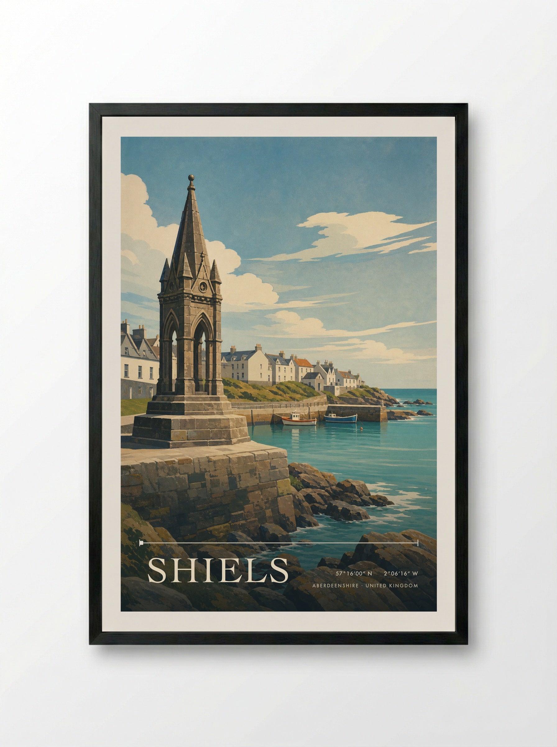 Shiels Aberdeenshire United Kingdom Travel Poster - Framed Print Black