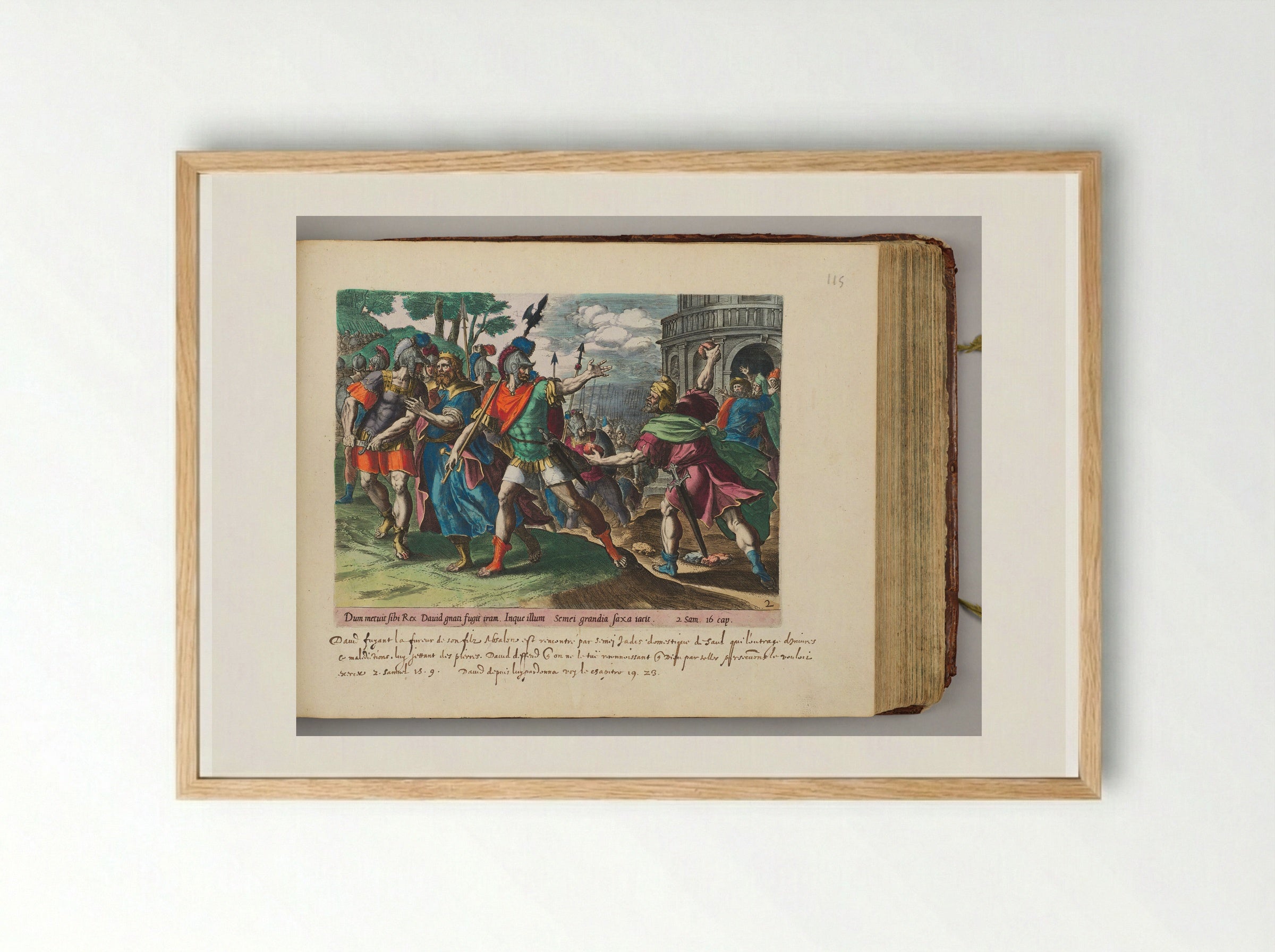 Shimei Casting Stones at David and His Servants - Johannes Wierix - Framed Print Wood