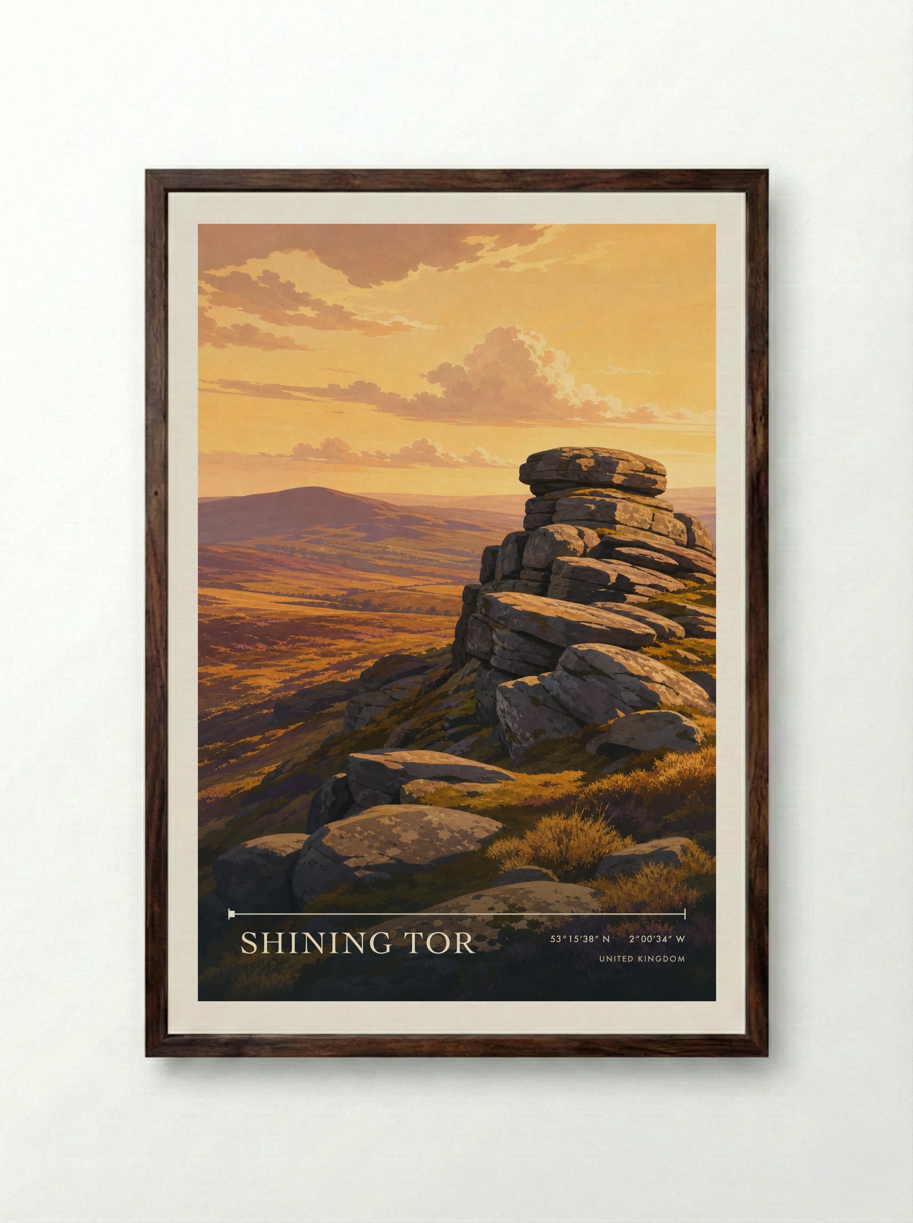 Shining Tor United Kingdom Travel Poster - Framed Print Dark Wood