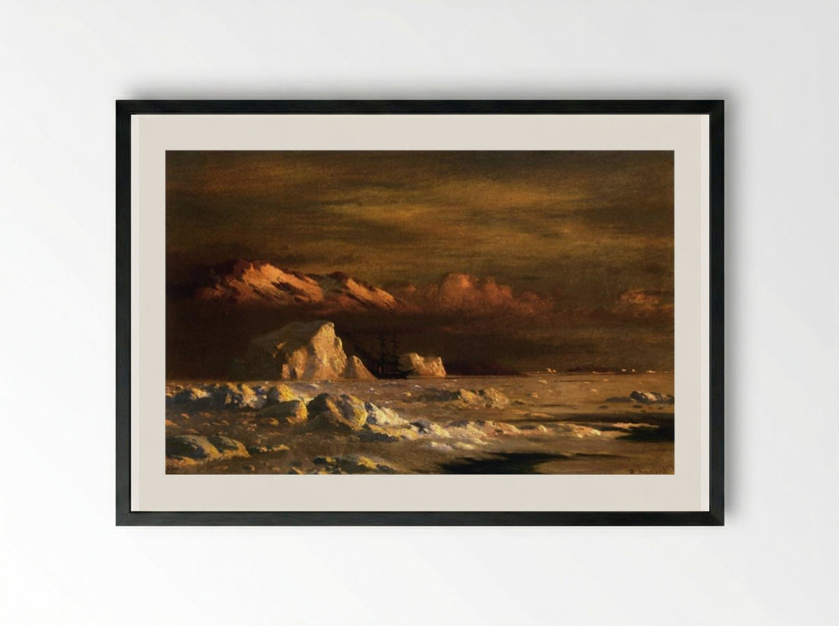 Ship and Icebergs - William Bradford - Framed Print Black