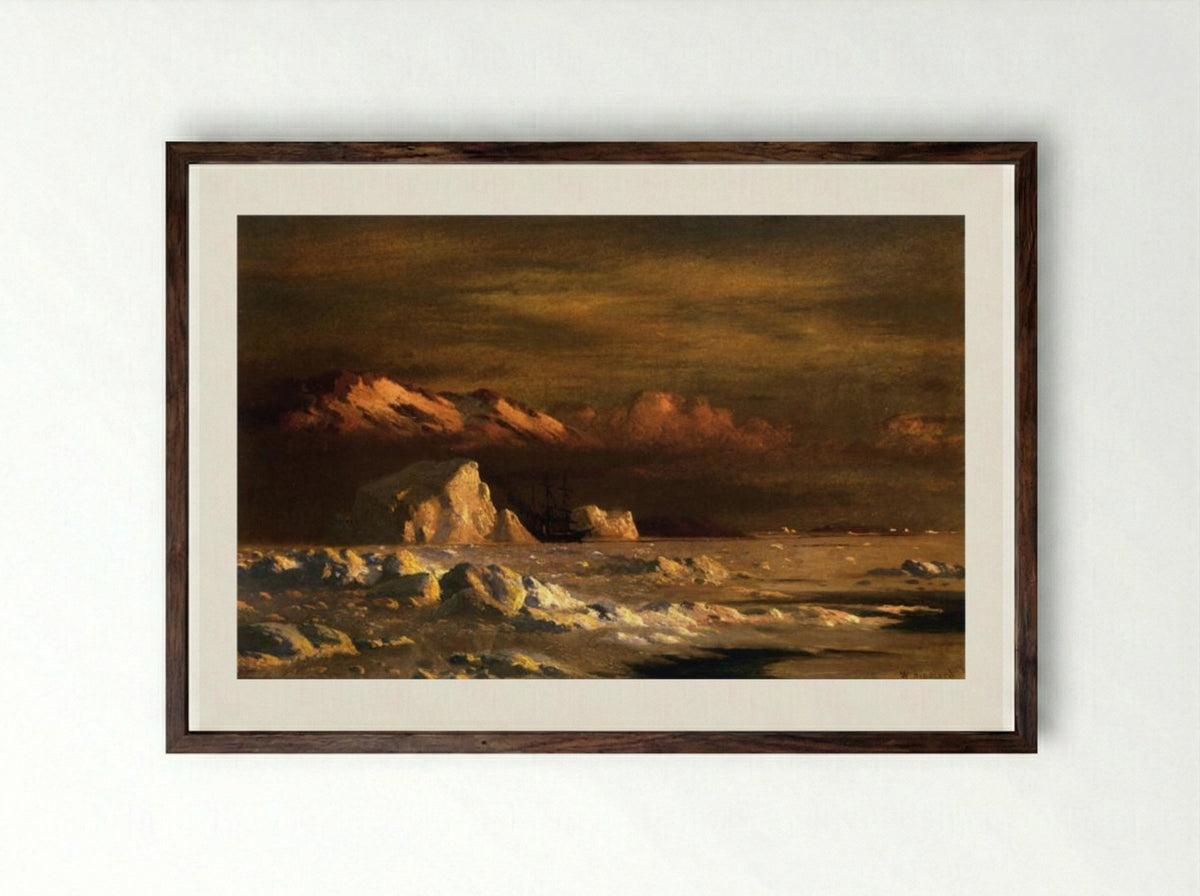 Ship and Icebergs - William Bradford - Framed Print Dark Wood