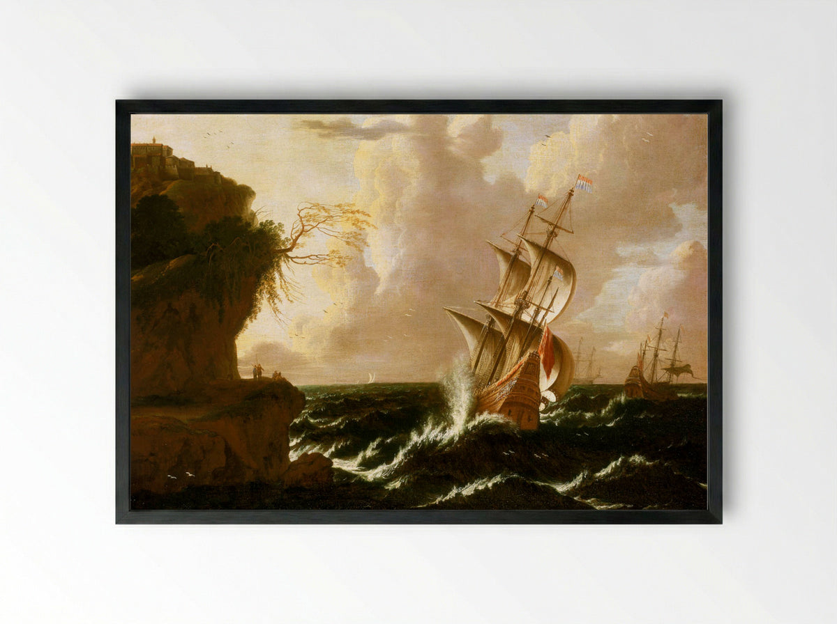 Ship in a Storm - Matthijs van Plattenberg - Framed Print Black