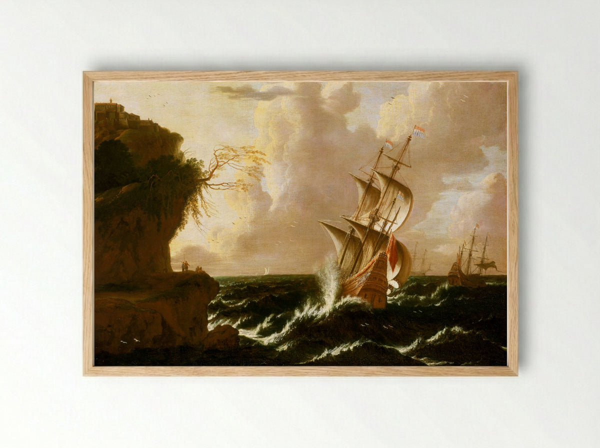 Ship in a Storm - Matthijs van Plattenberg - Framed Print Wood