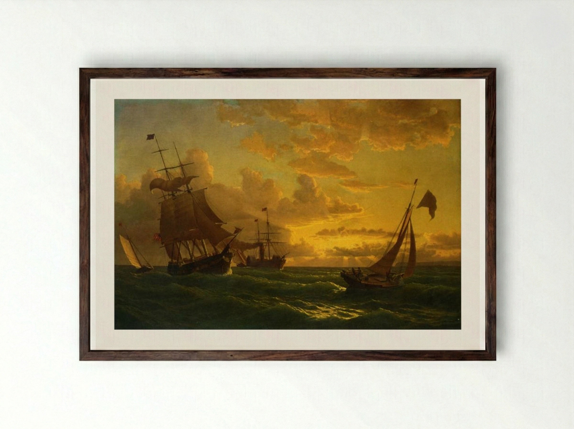 Shipping in Rough Waters - William Bradford - Framed Print Dark Wood