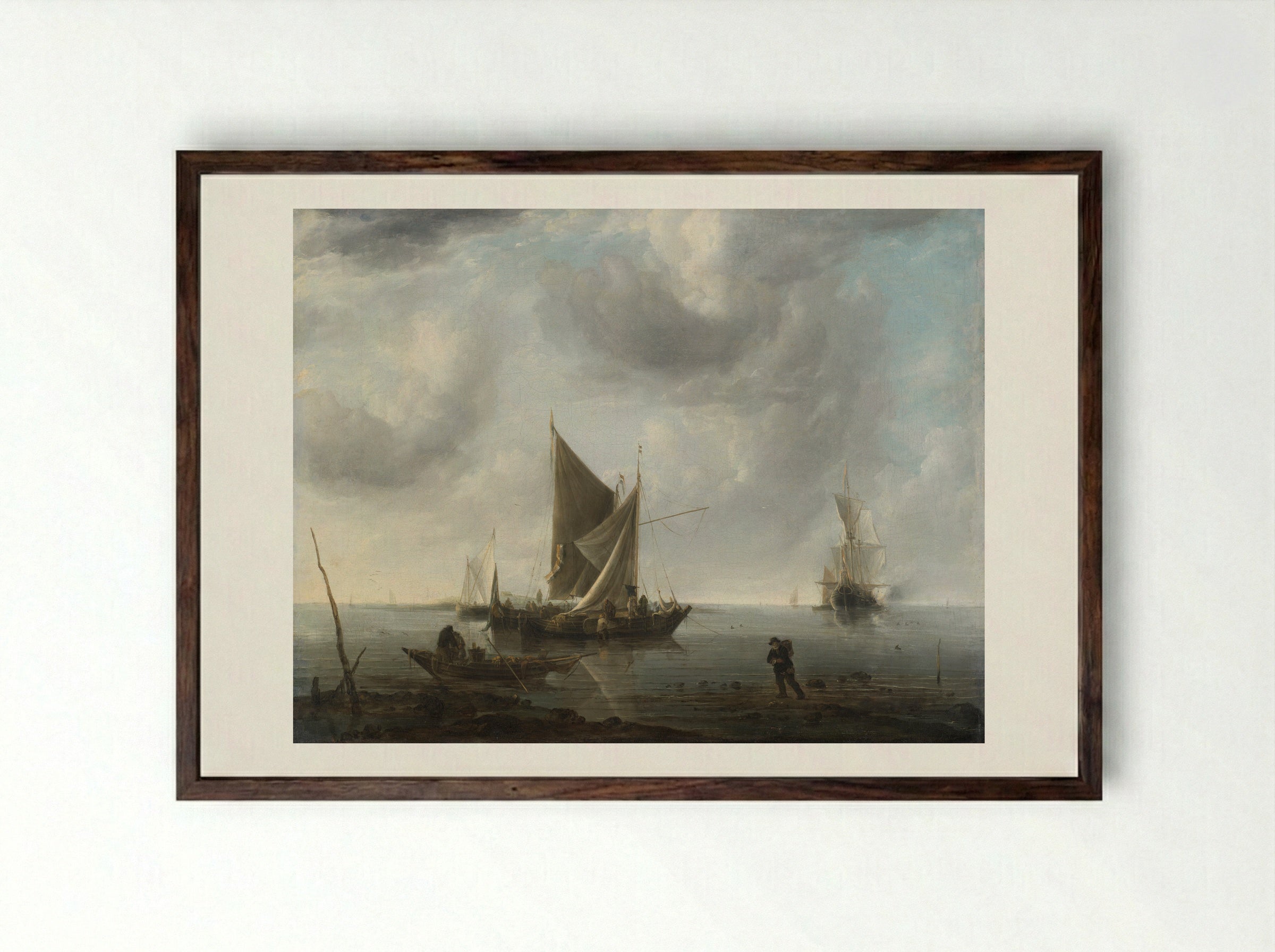 Ships at Anchor in a Calm - Jan van de Cappelle - Framed Print Dark Wood