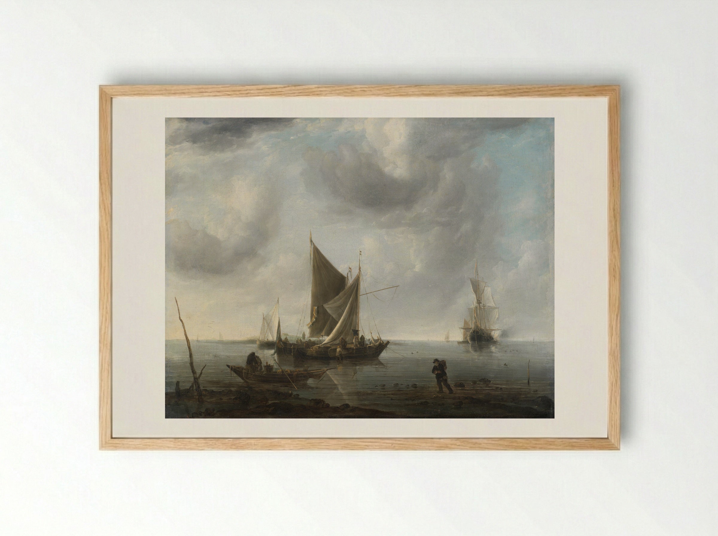 Ships at Anchor in a Calm - Jan van de Cappelle - Framed Print Wood