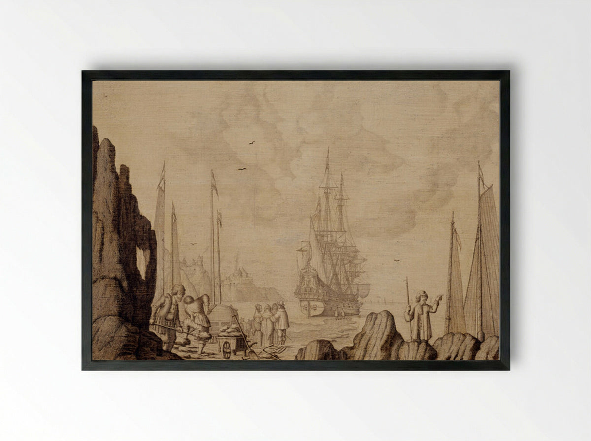 Ships at a Harbour - Experiens Sillemans - Framed Print Black