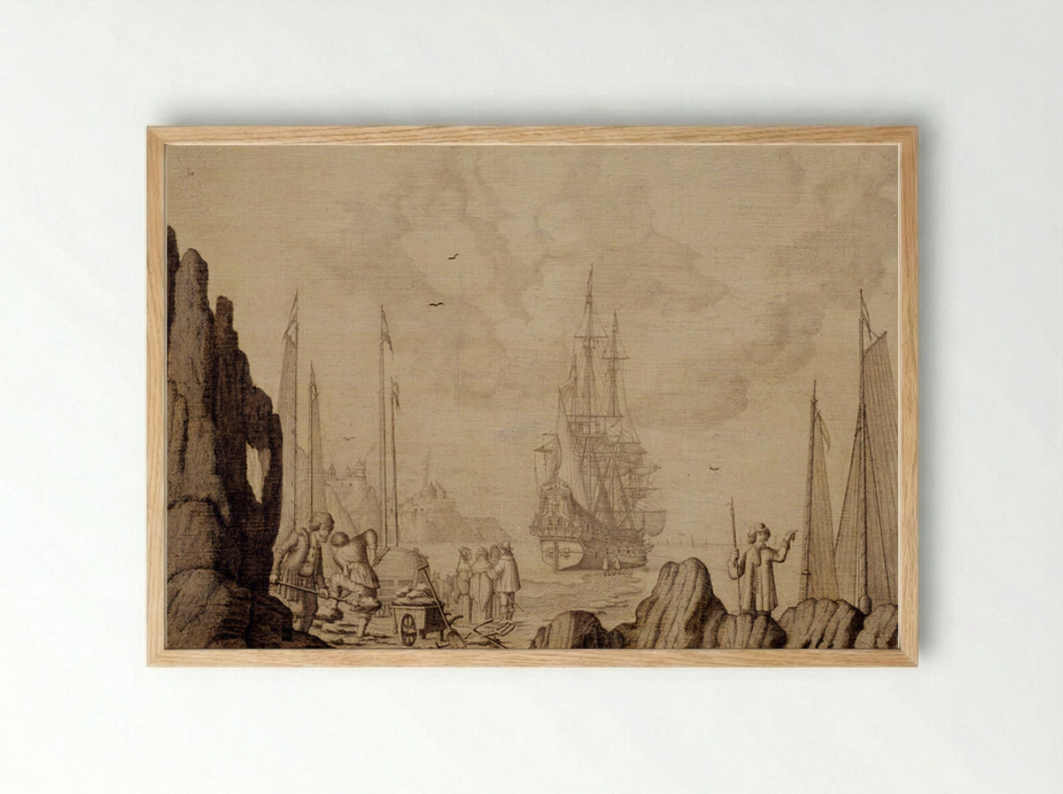 Ships at a Harbour - Experiens Sillemans - Framed Print Wood