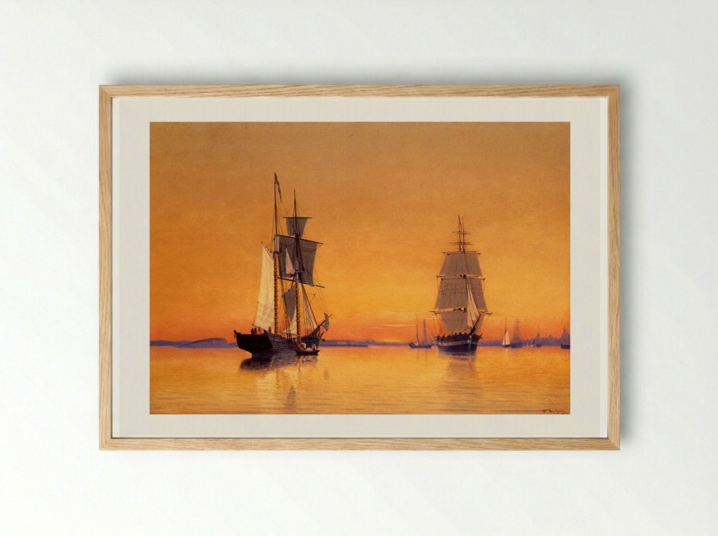 Ships in Boston Harbor at Twilight - William Bradford - Framed Print Wood