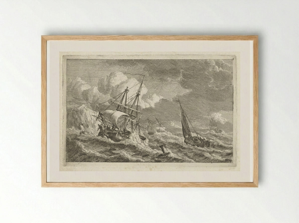 Ships in Distress off a Rocky Coast - Gerrit Groenewegen - Framed Print Wood