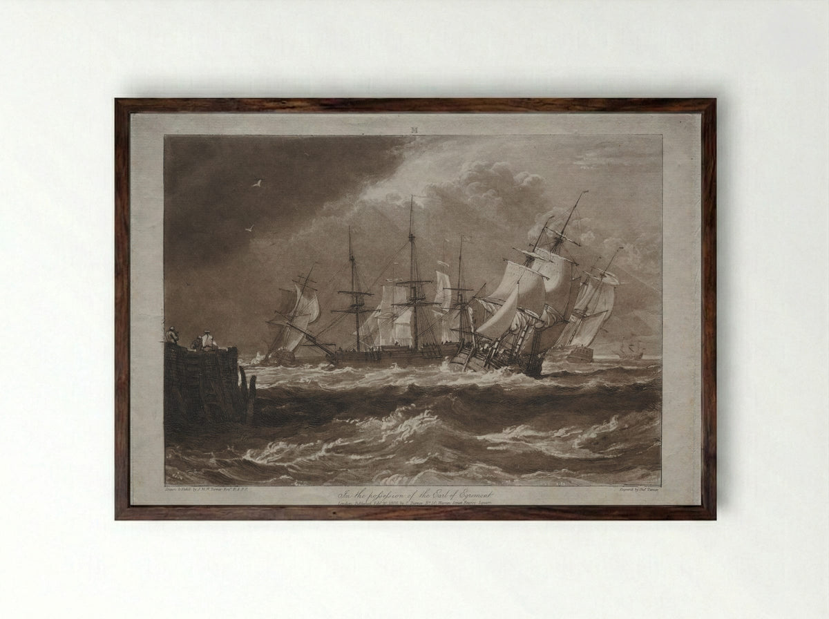 Ships in a Breeze - Joseph Mallord William Turner - Framed Print Dark Wood