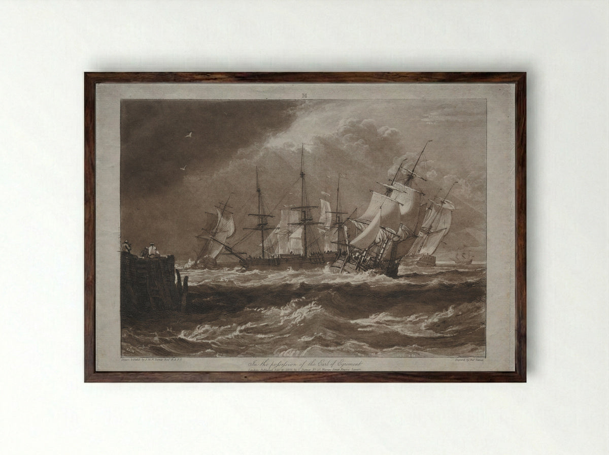 Ships in a Breeze - Joseph Mallord William Turner - Framed Print Dark Wood