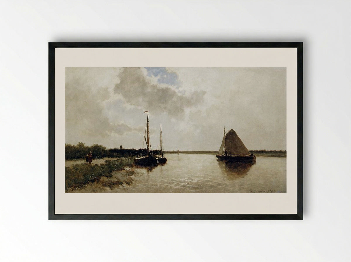 Ships on a Canal - Johan Hendrik Weissenbruch - Framed Print Black