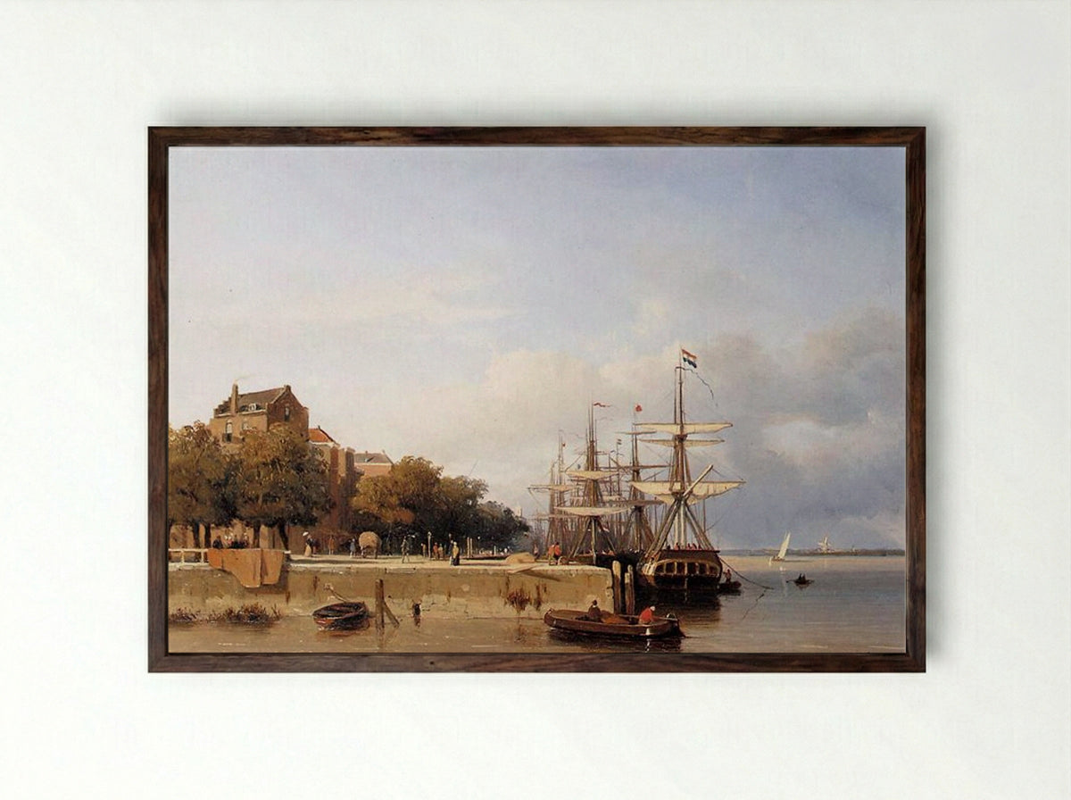 Ships on a quay - Johan Hendrik Weissenbruch - Framed Print Dark Wood
